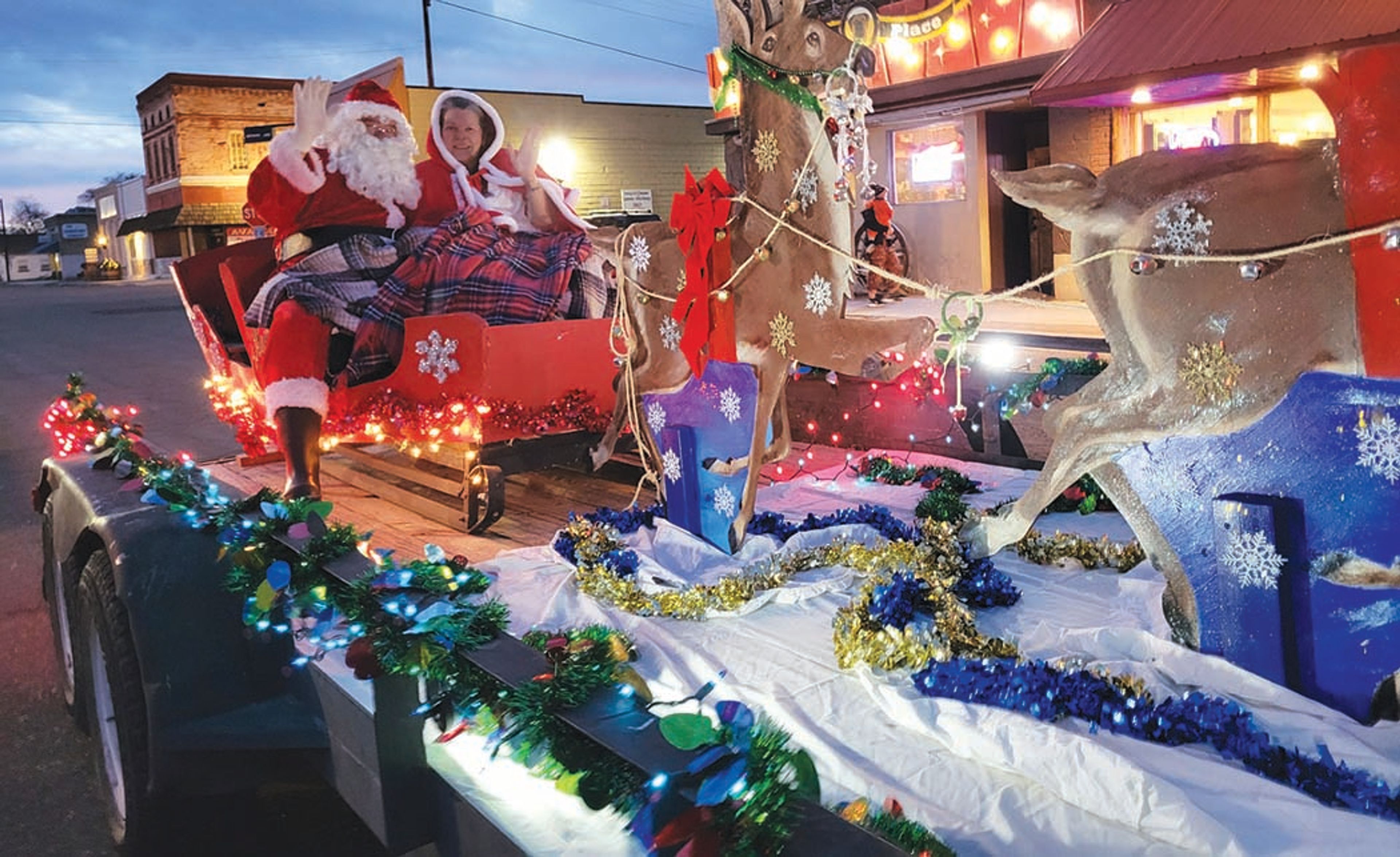 Following two tree-lighting ceremonies, Santa and Mrs. Claus make their way to the Glenns Ferry Opera Theater as the “Ferry Merry Christmas” festivities began on Saturday. 