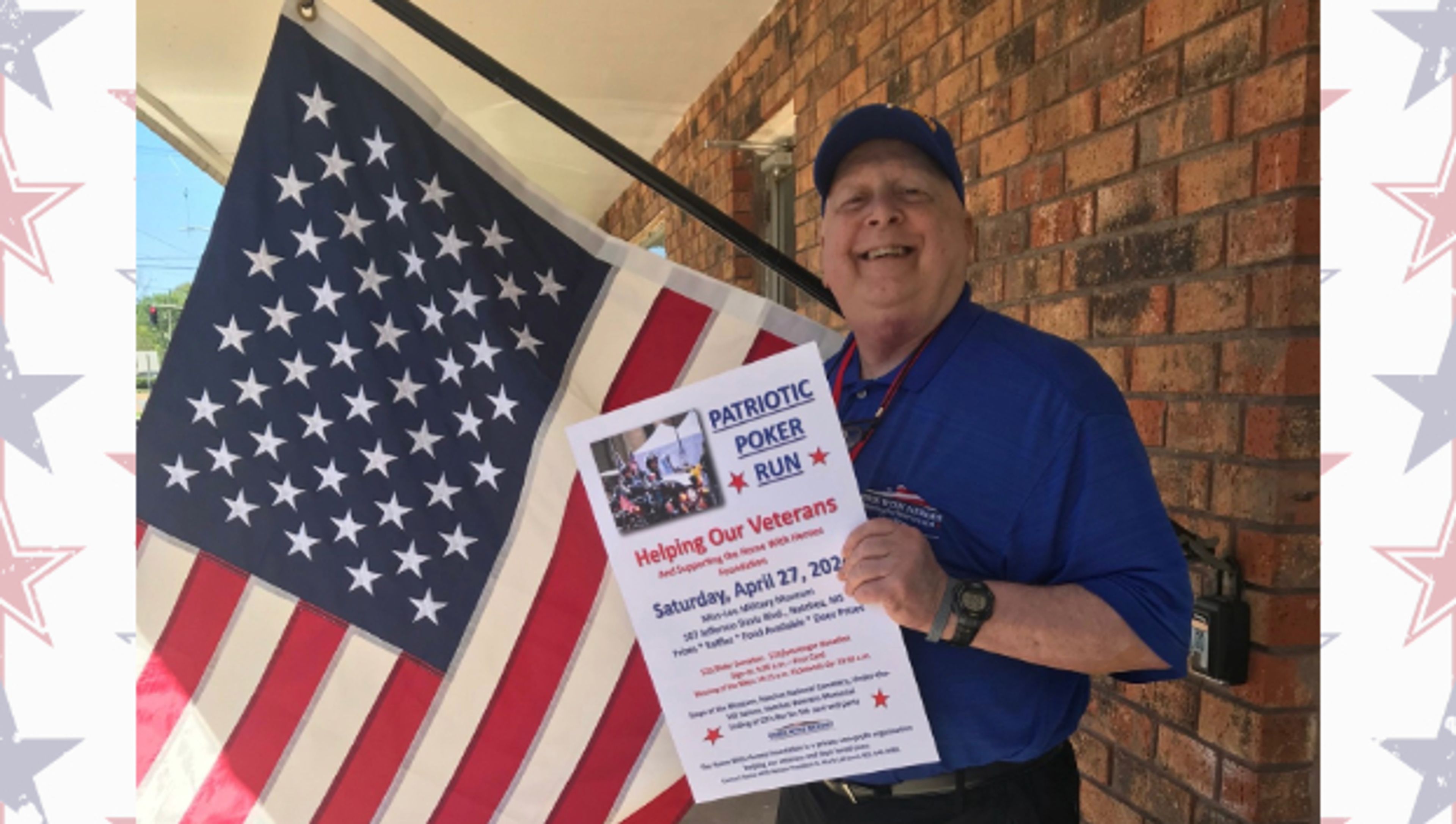 G. Mark LaFrancis, president of the Home With Heroes Foundation, shows a poster announcing the Patriotic Poker Run in April 2024. LaFrancis died Friday night after a long cancer battle. (Submitted Photo).