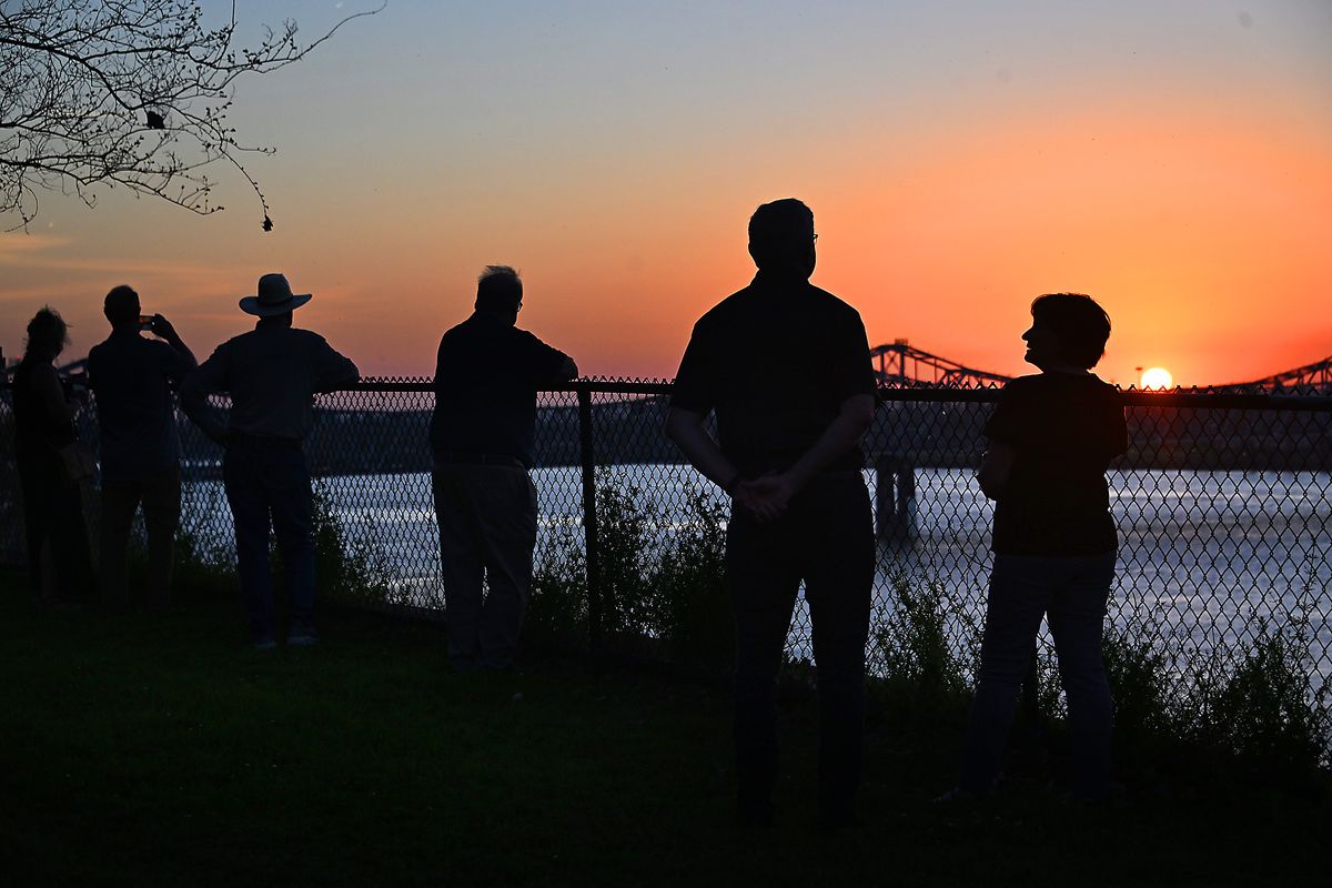 Sunset blues on the Mississippi River bluff caps Living History Natchez's 2026 S...