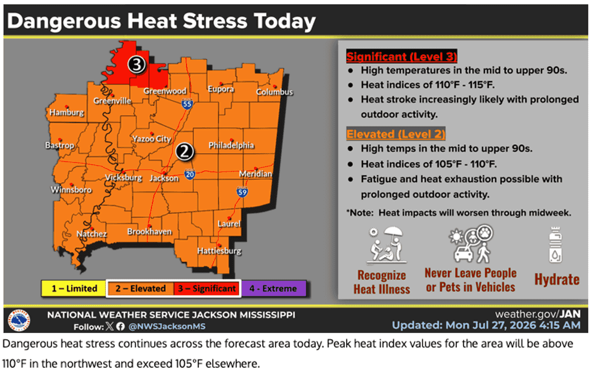 Excessive heat warning in effect; County Safe Room open during the day through Tuesday as cooling shelter