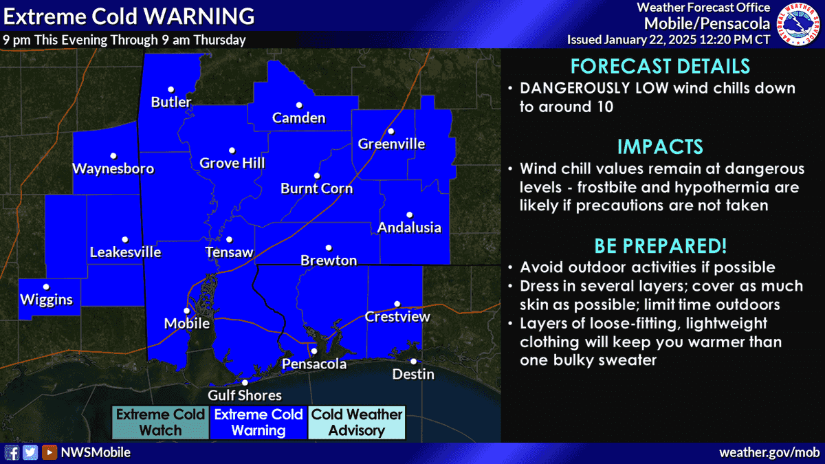 Extreme Cold Warning issued for Wednesday night