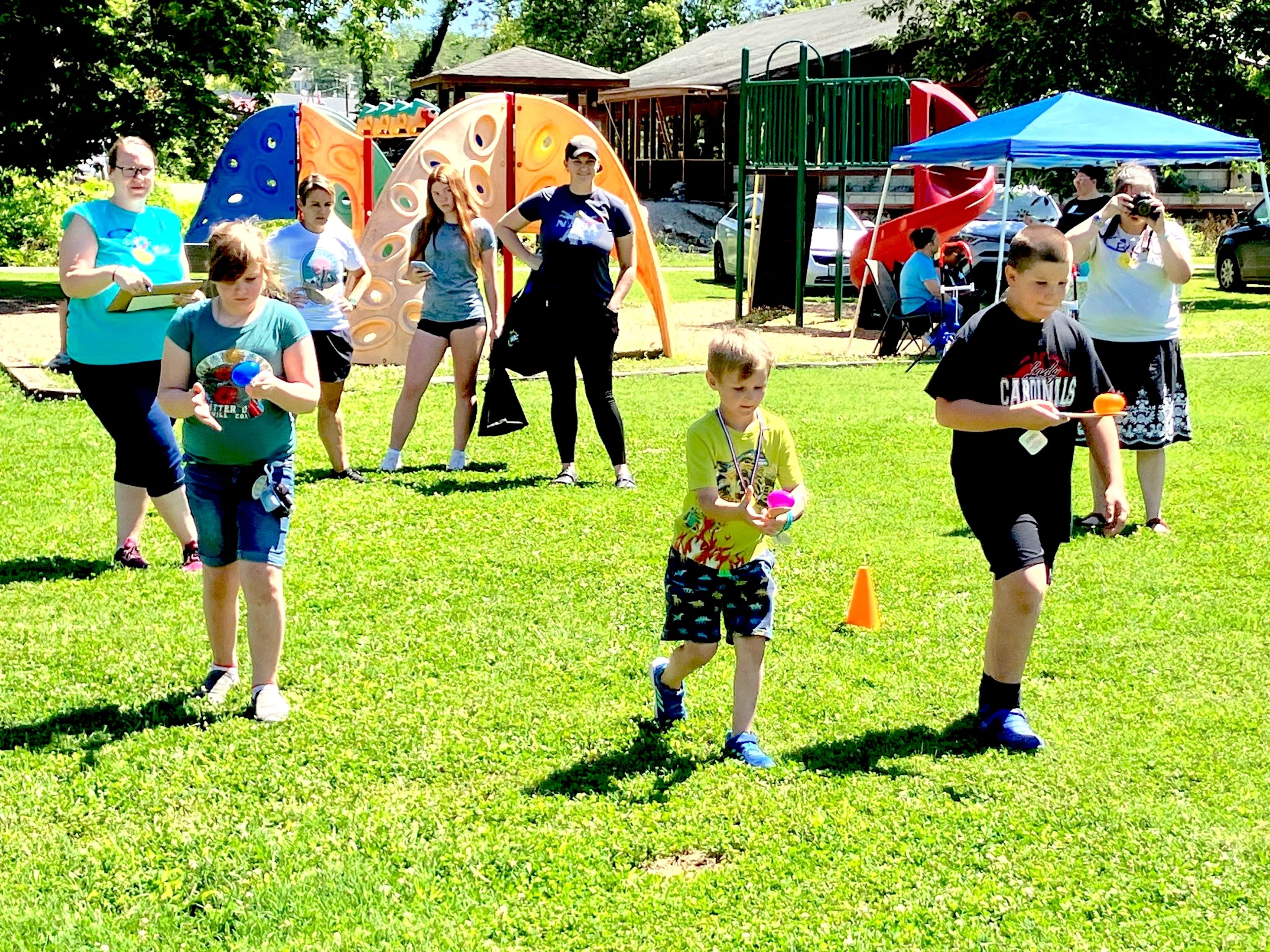 
Youngsters participate in an egg relay race during the 18th annual Bollinger County Resource Fair hosted by Bollinger County Children and Youth Issues Coalition.