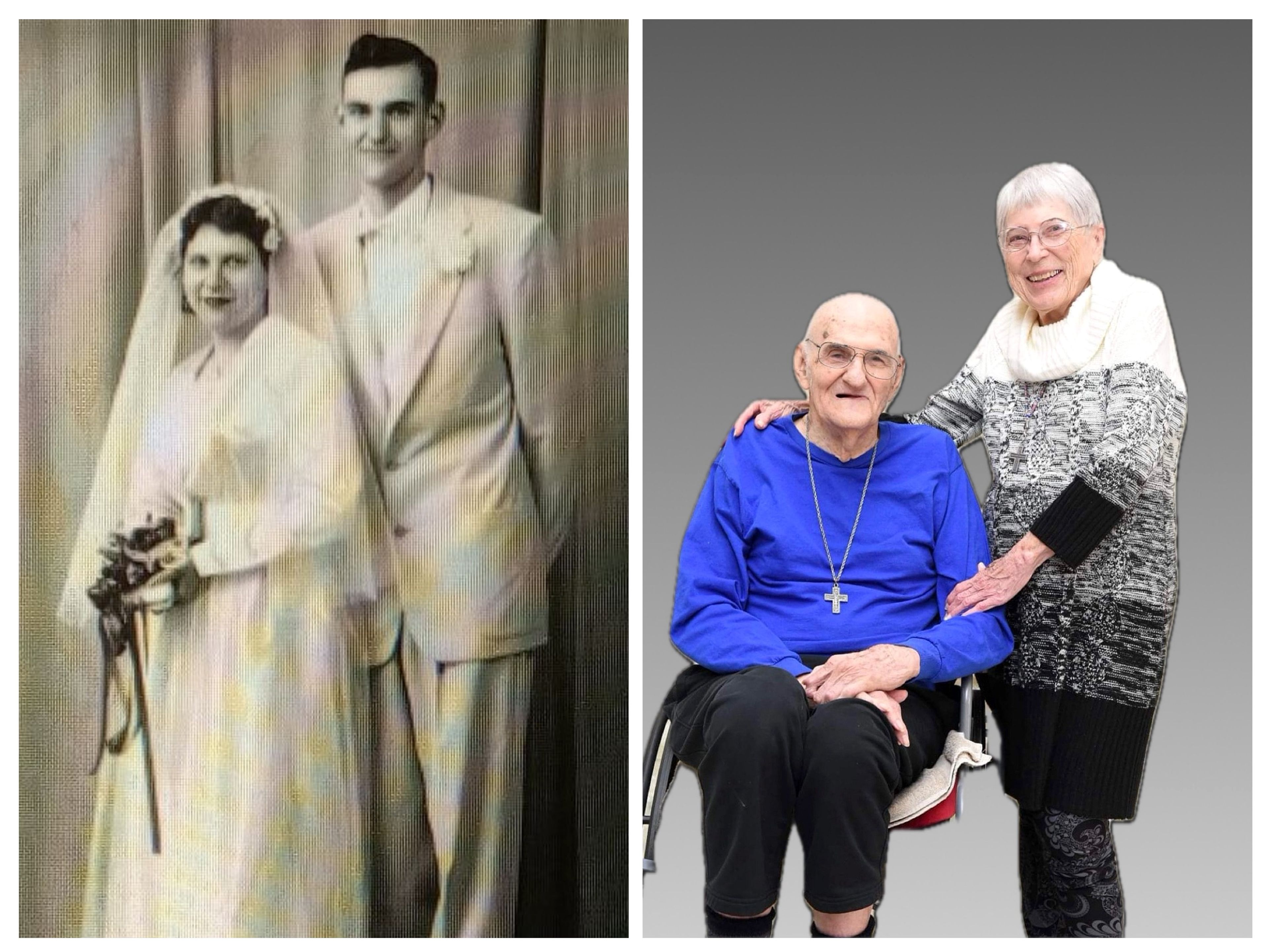 Mr. and Mrs. Don Blaylock are pictured on their wedding day and, now, 70 years later.