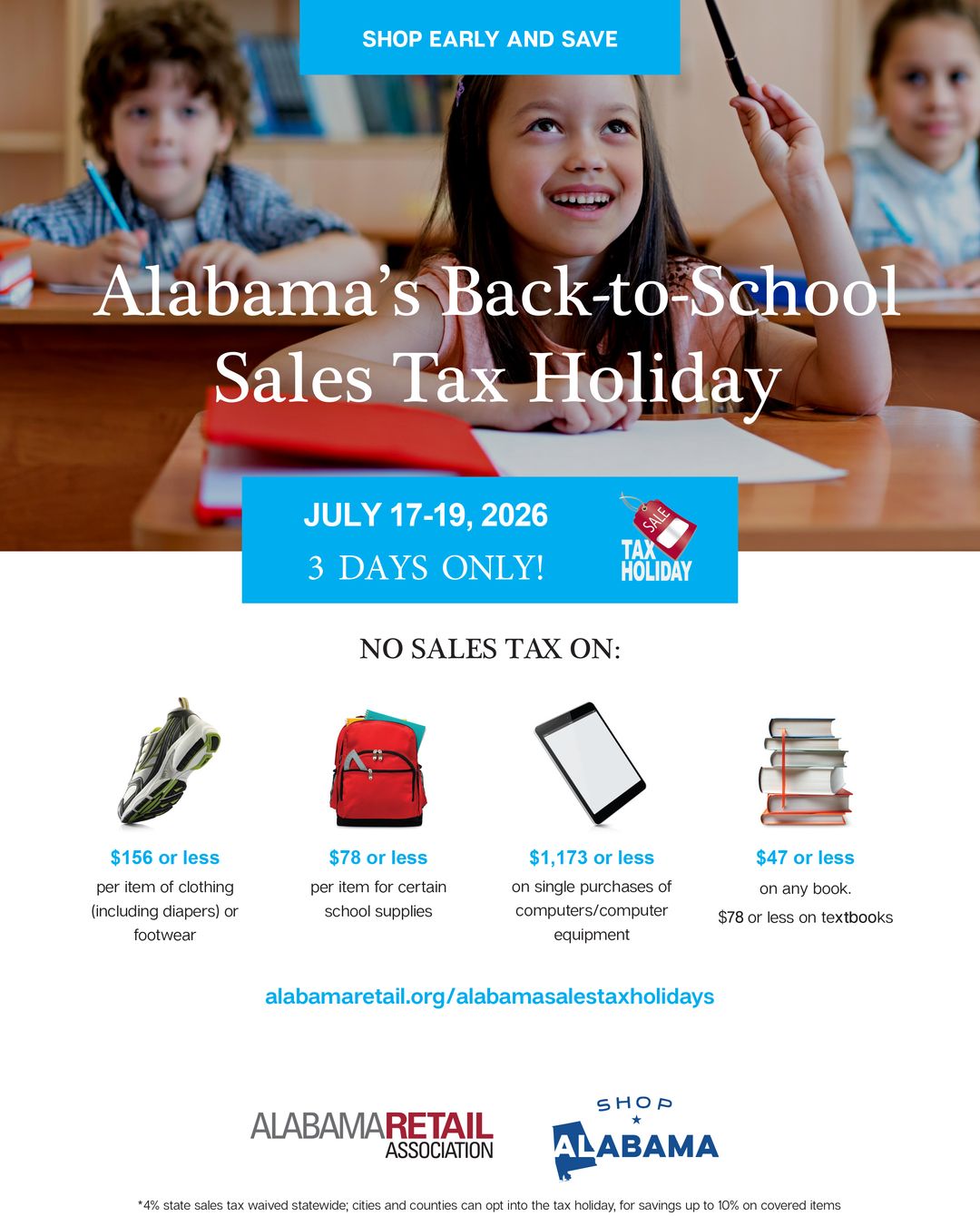Alabama’s Back-to-School Sales Tax Holiday begins July 17