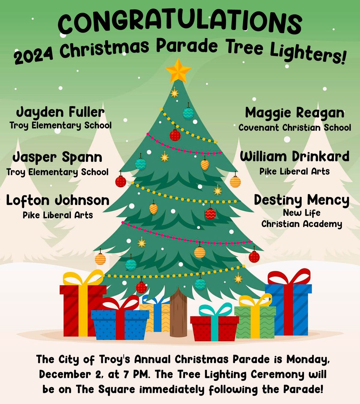 City of Troy announces this year's annual Tree Lighters