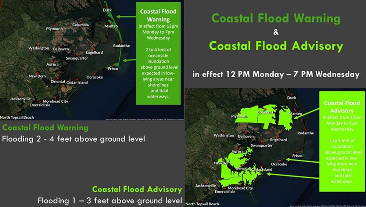 Coastal flood warning, wind and other advisories issued