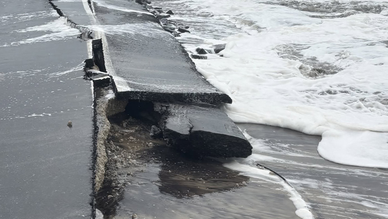 Pounding waves tear up NC 12 pavement on Pea Island