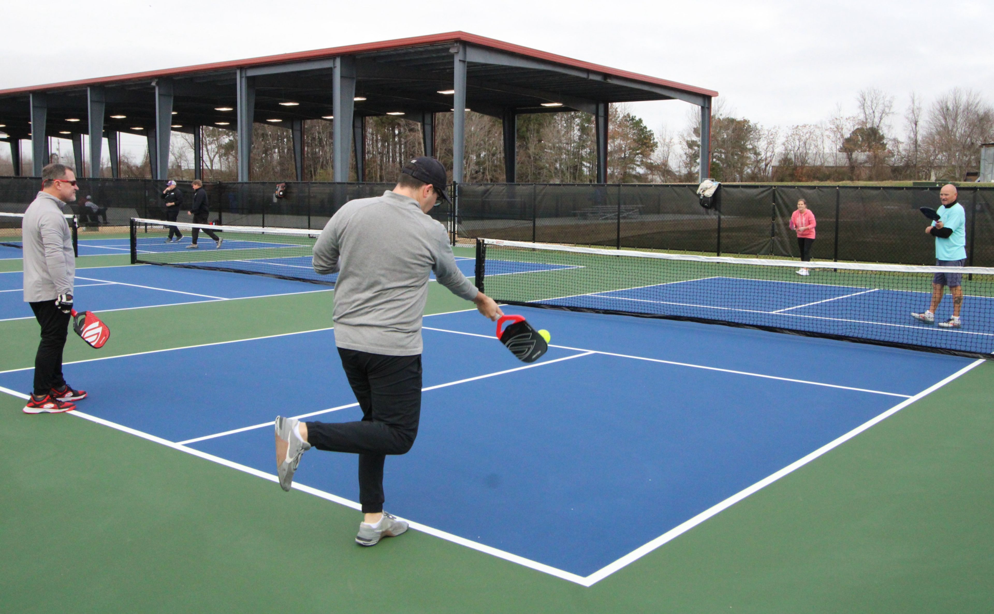 Pickleball player Tim Bizzell serves during a game at the new pickleball facility at the J. Burt Gillette Athletic Complex on Monday. Drew C. Wilson | Times