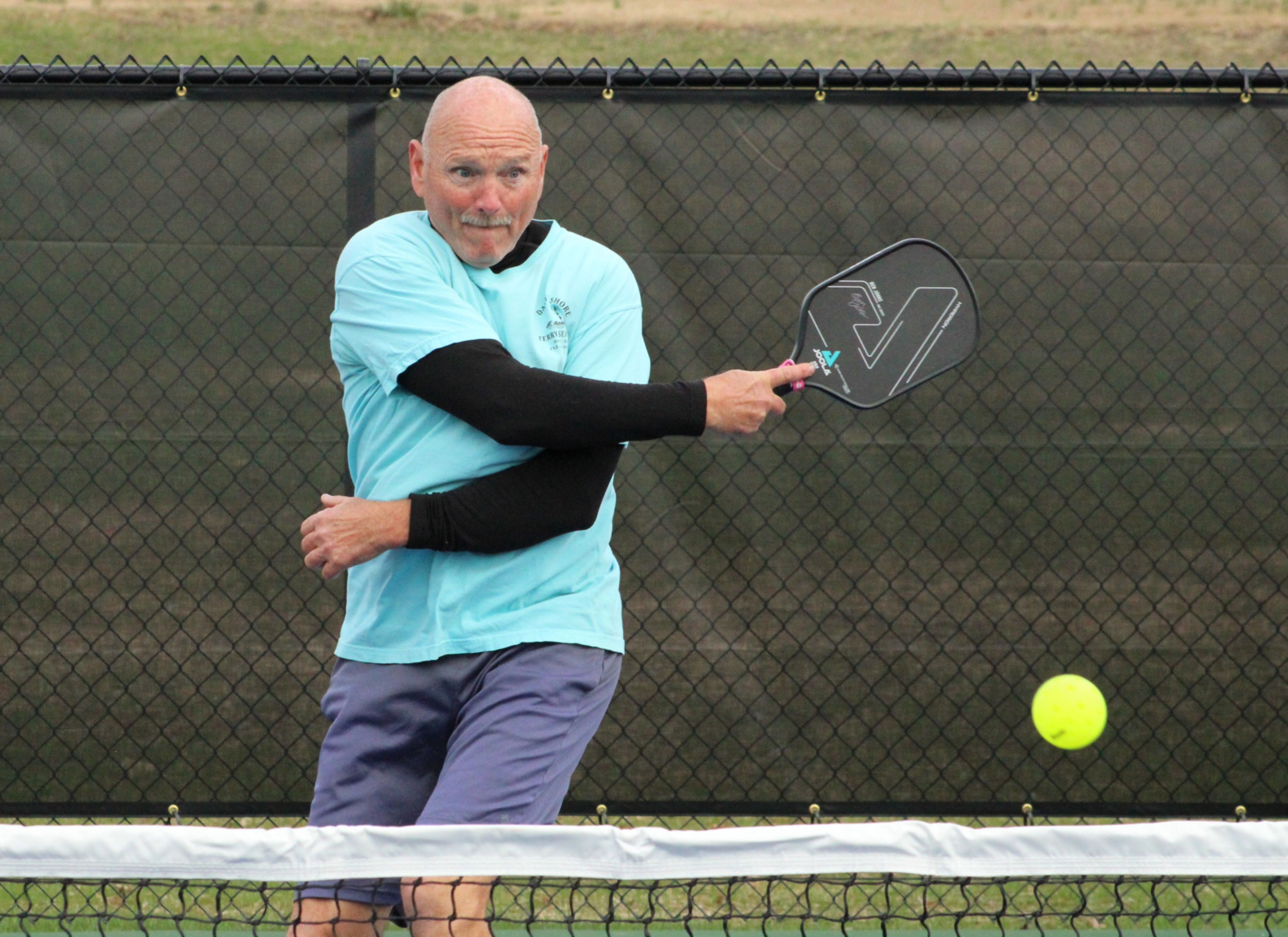 David Nolen returns a pickleball during a game at the new pickleball facility at J. Burt Gillette Athletic Complex on Monday. Drew C. Wilson | Times