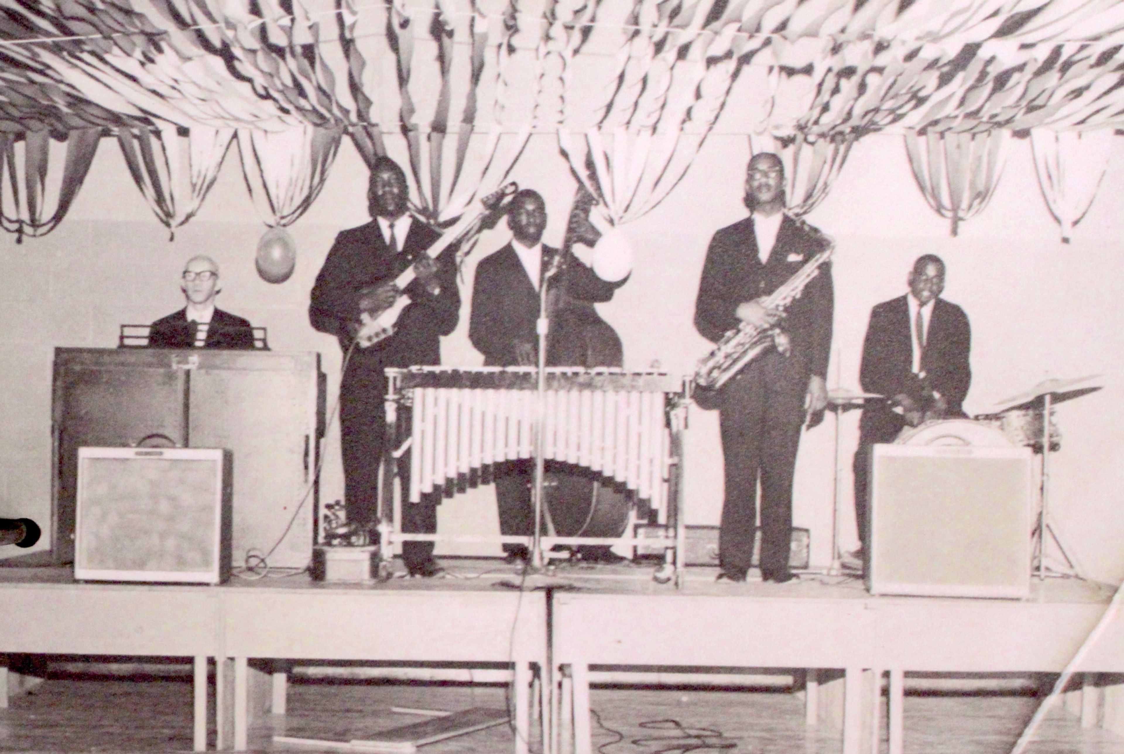 Early members of The Monitors were, from left, Cleveland Flowe, Clarence Harding, Prince Albert Best, Bill Myers and Charles Manuel. Photo courtesy of Bill Myers