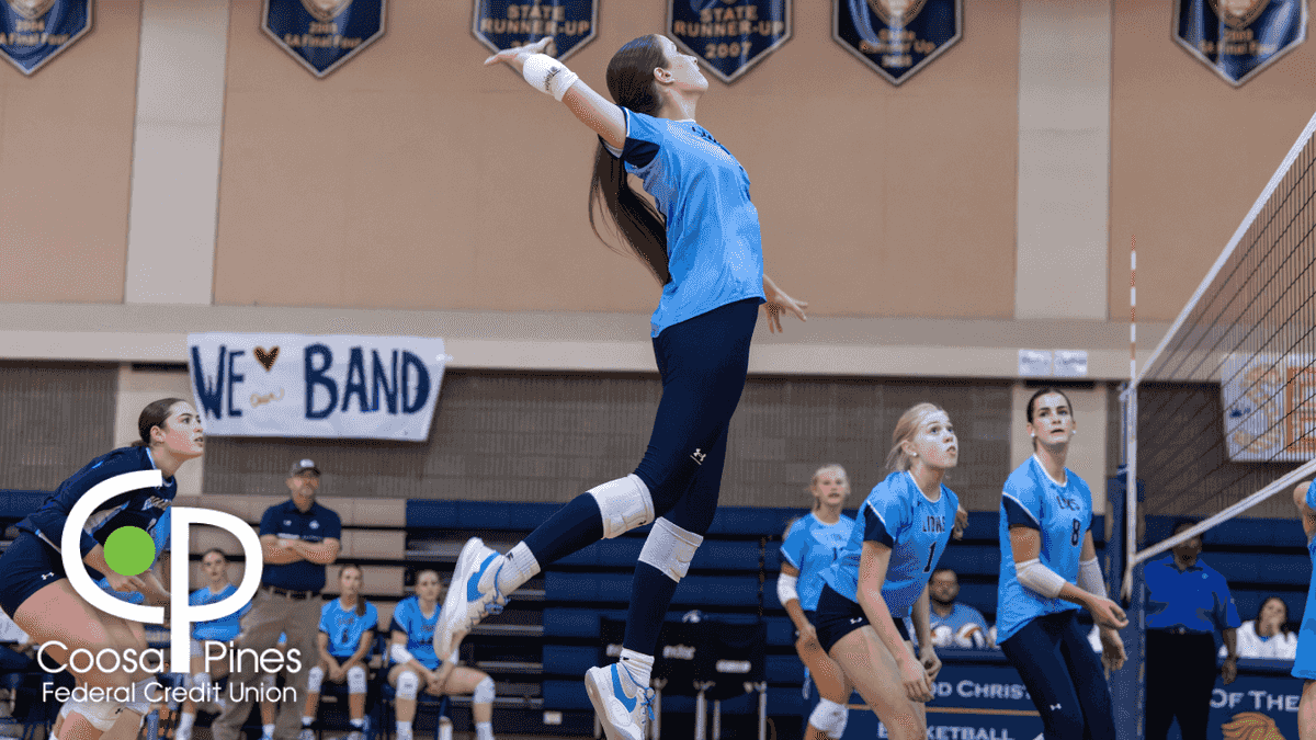 Action shot of Briarwood Volleyball transfer Coley Barnes serving during the match against Madison Academy