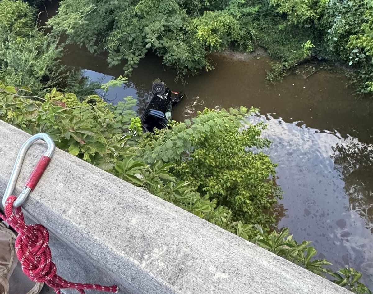 Rope rescue made on I-65 after car goes off bridge into cree...