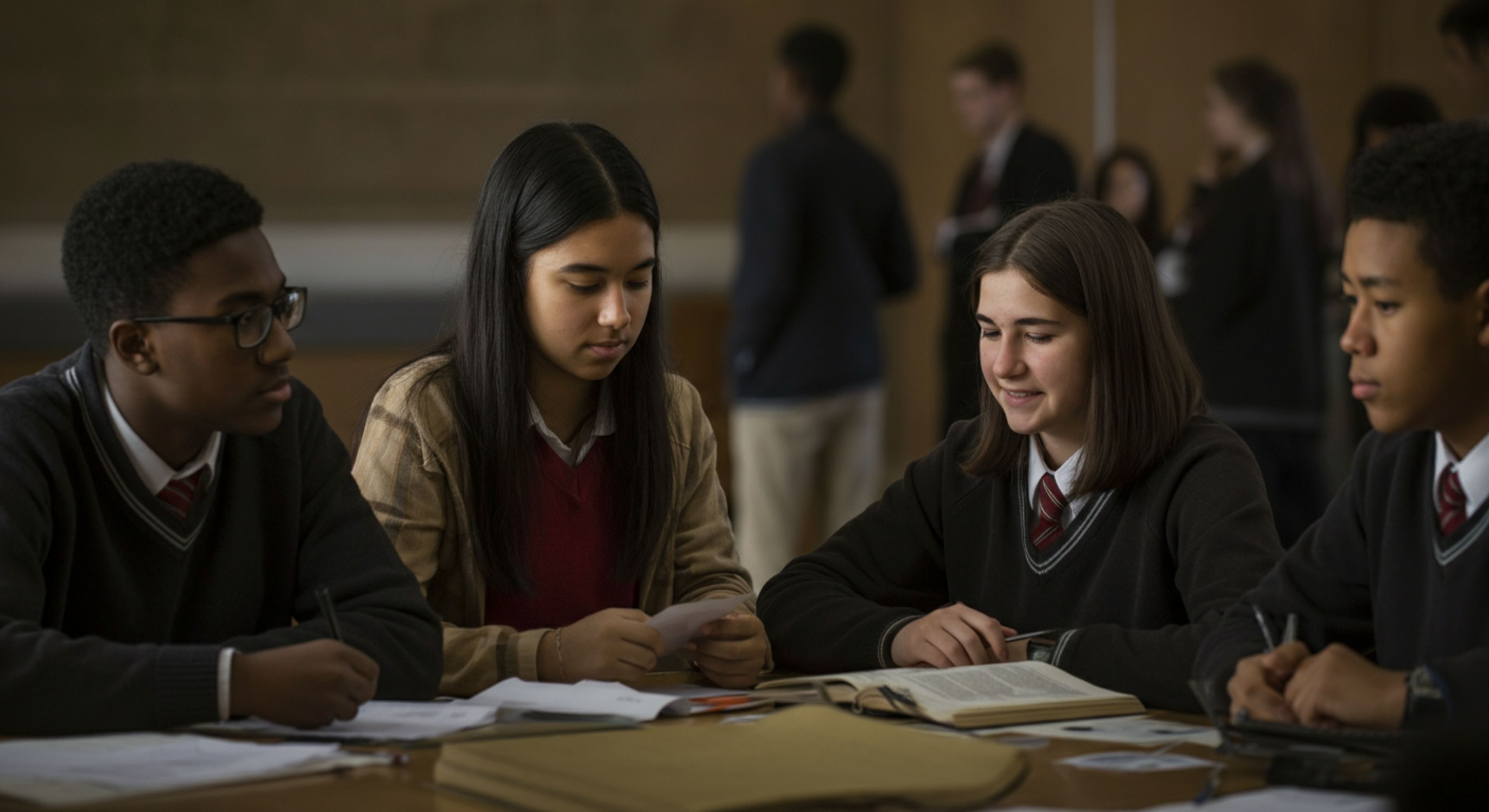Students study together in Aurora after Indian Prairie School District 204 announces 53 National Merit semifinalists for 2025.