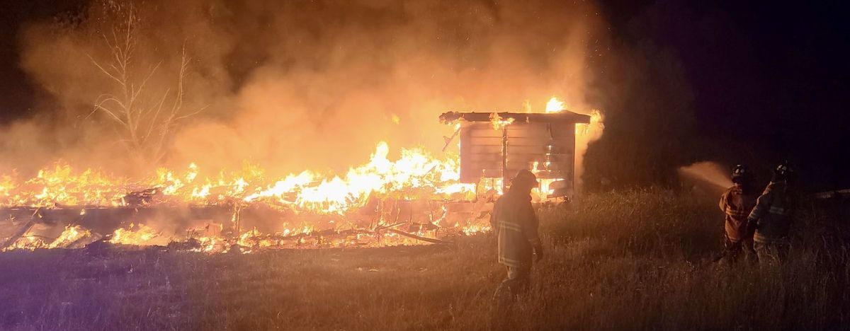 Abandoned mobile home engulfed in flames on Dunklin County R...