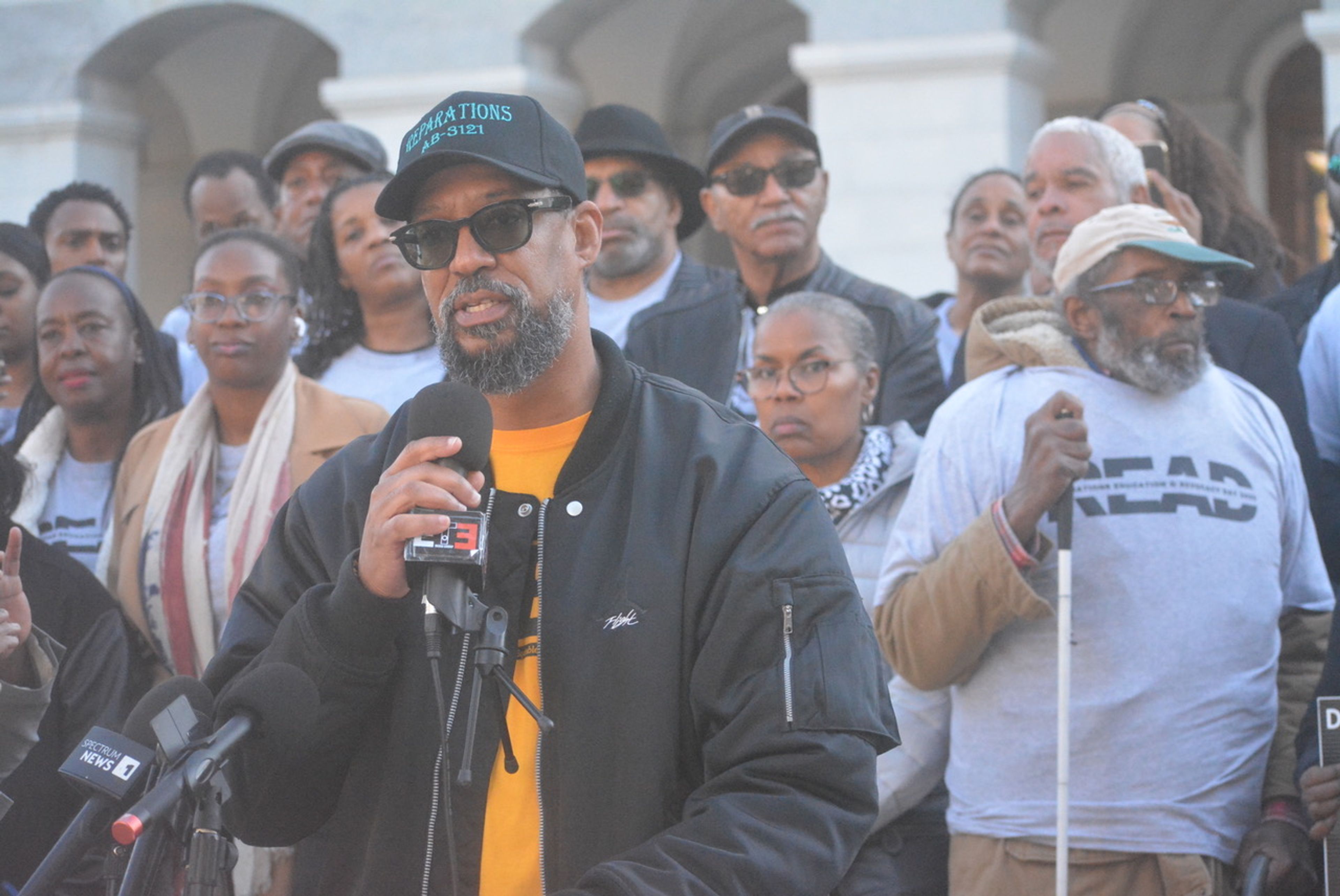 CJEC member Chad Brown speaks in front of the California State Capitol on Jan. 6, 2025, before a group of reparationists visits lawmakers to discuss reparative justice bills. CBM photo by Antonio Ray Harvey. File photo Los Angeles-based attorney and reparations advocate Cheryce Cryer speaks in front of the California Native American Monument at the State Capitol in December 2024. Cryer is concerned about not enough reparations bills reaching the governor's desk. "Too many equity bills," Cryer said. CBM photo by Antonio Ray Harvey file photo