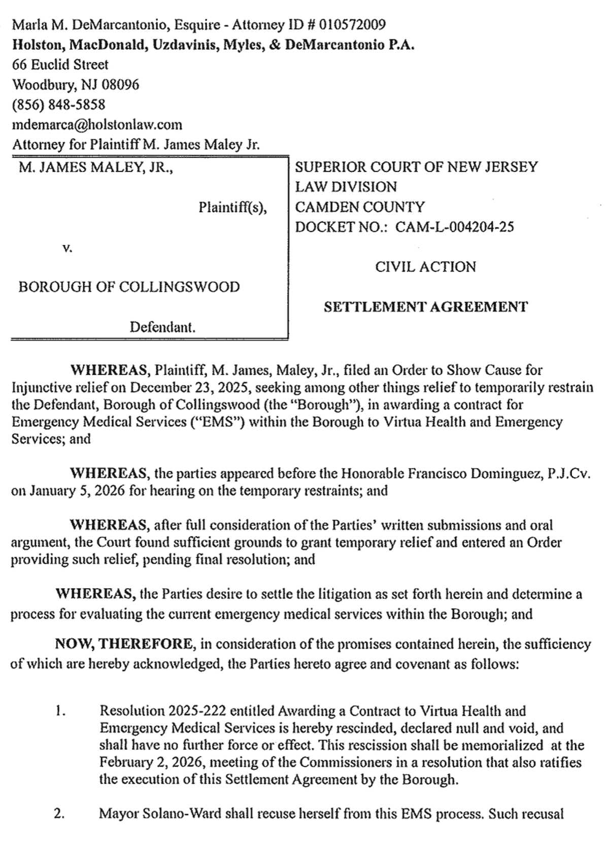Lawsuit Settlement Forces Collingswood To Rescind Virtua EMS Deal and ...
