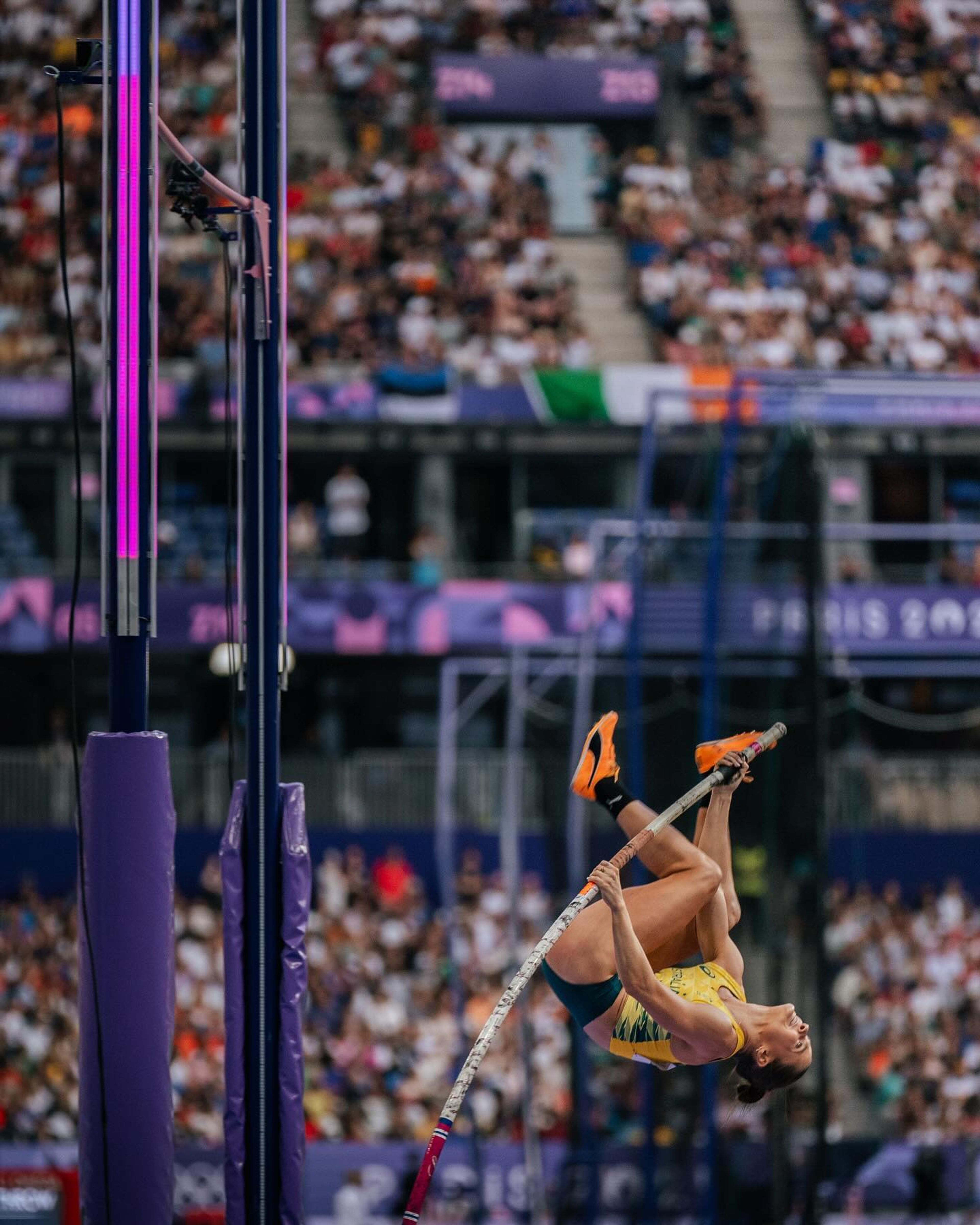 Nina Kennedy getting inverted at the 2024 Olympics.