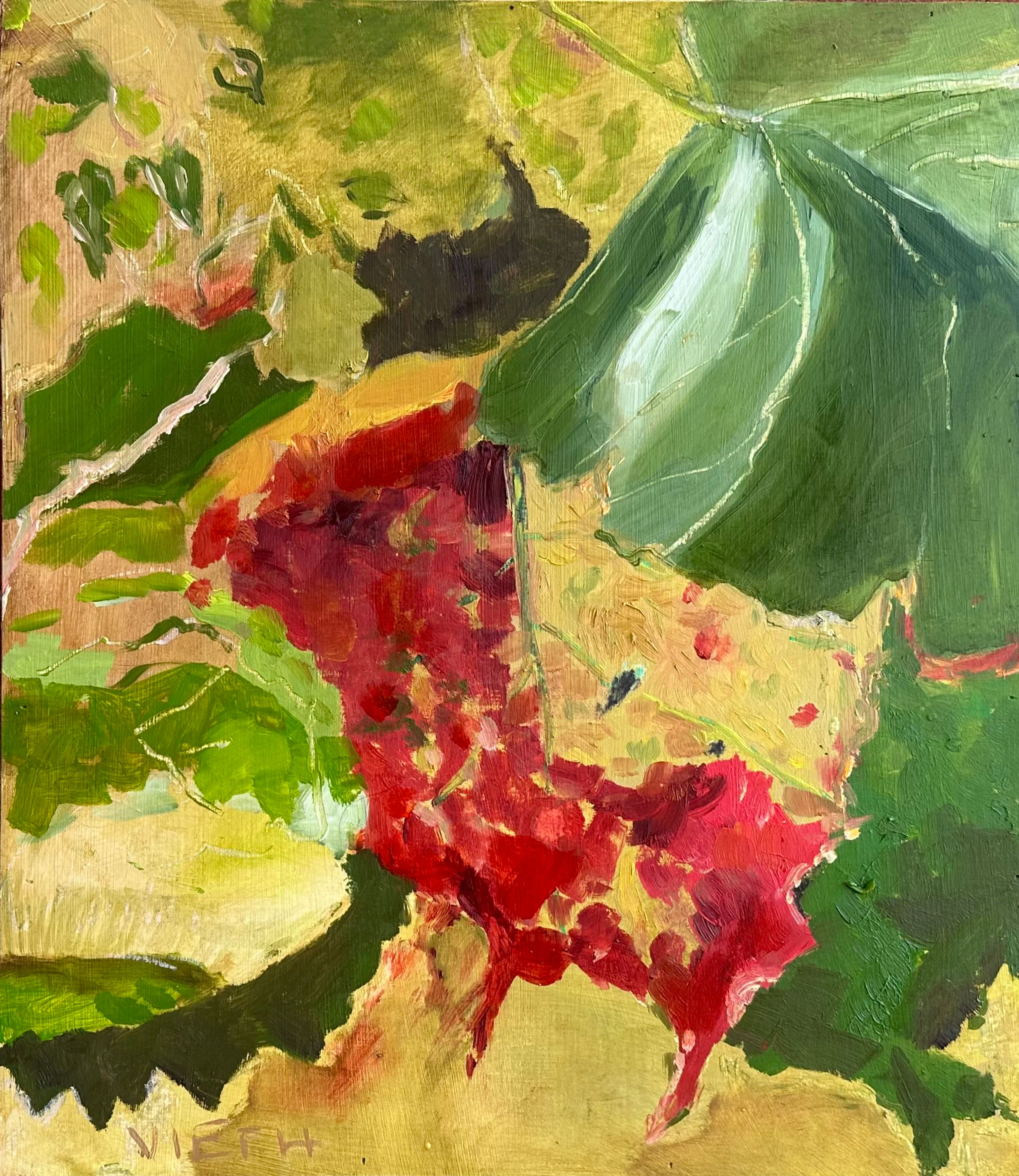 Ellen Vieth, "Red Leaf," oil on board.