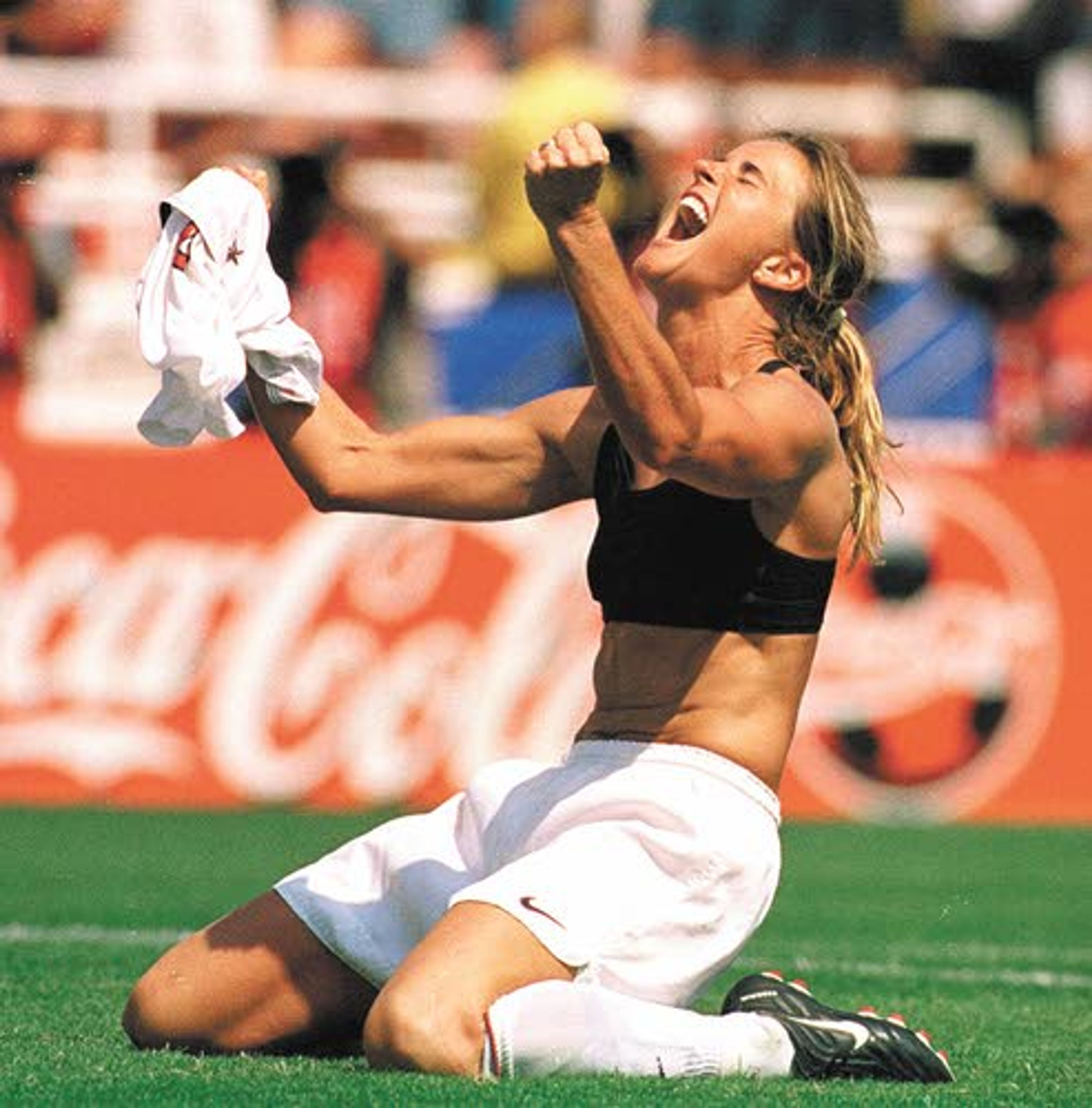 A signature moment for U.S. women’s soccer: Brandi Chastain
celebrating a win over China in the championship game of the 1999
World Cup.