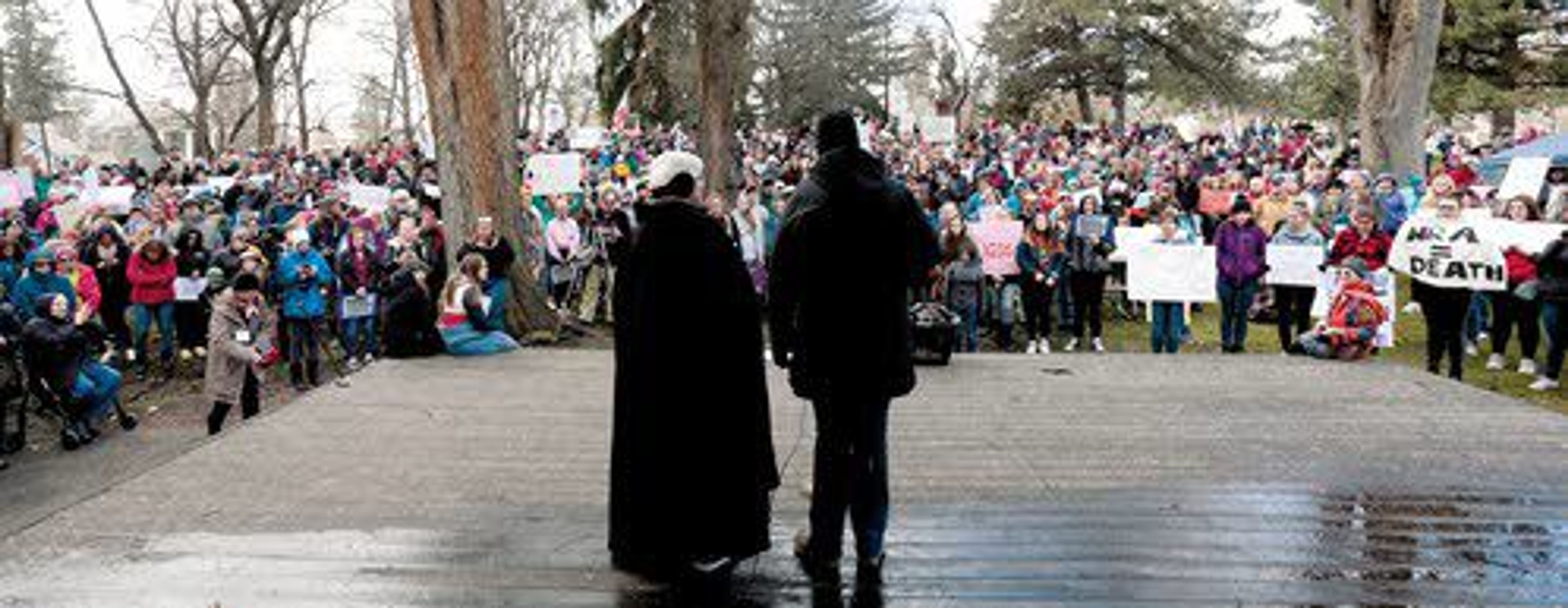 A crowd of about 1,000 people listens to speakers during a March for Our Lives rally at East City Park in Moscow Saturday afternoon.