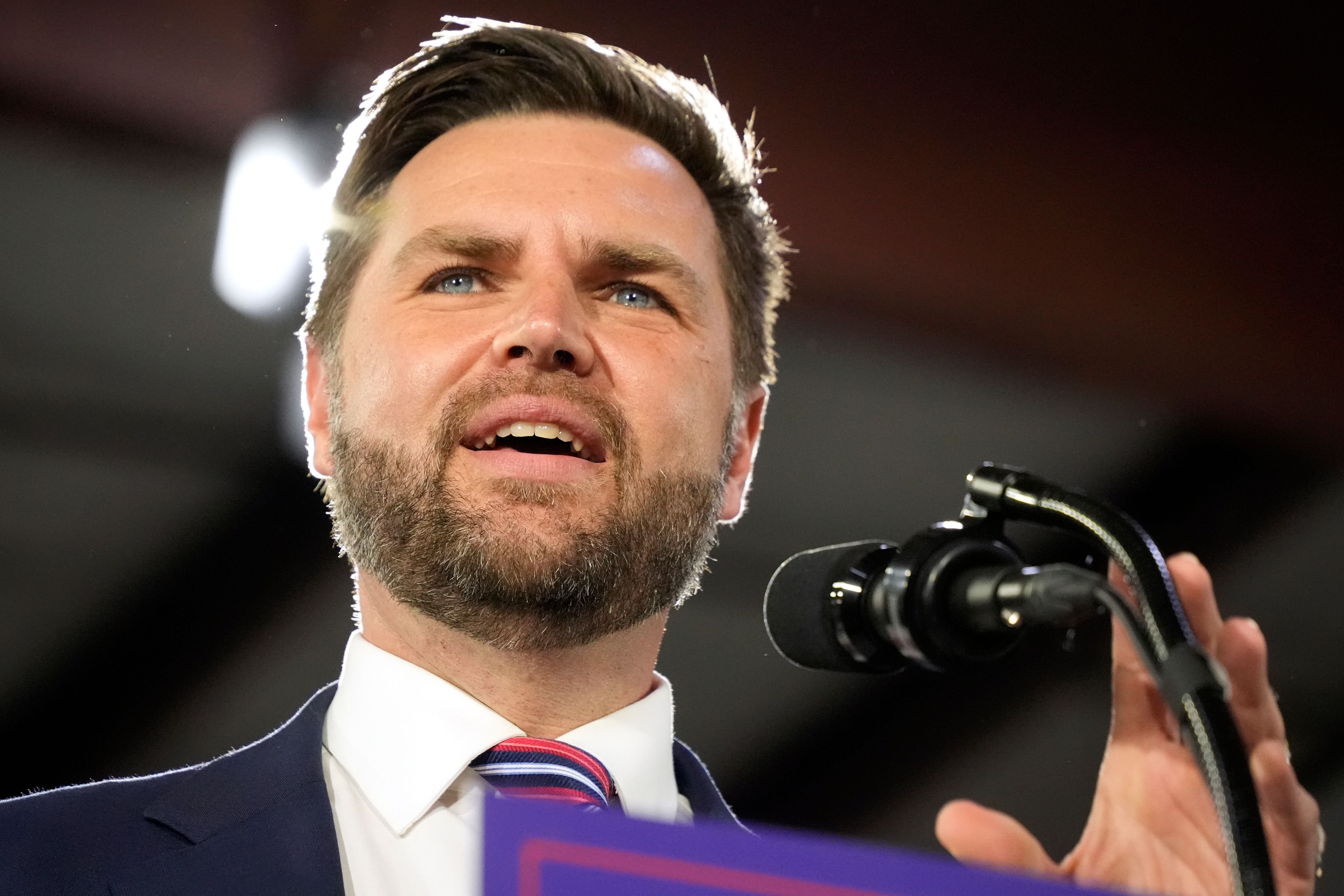 FILE - Republican vice presidential nominee Sen. JD Vance, R-Ohio, speaks at a campaign event in Erie, Pa., Aug. 28, 2024.