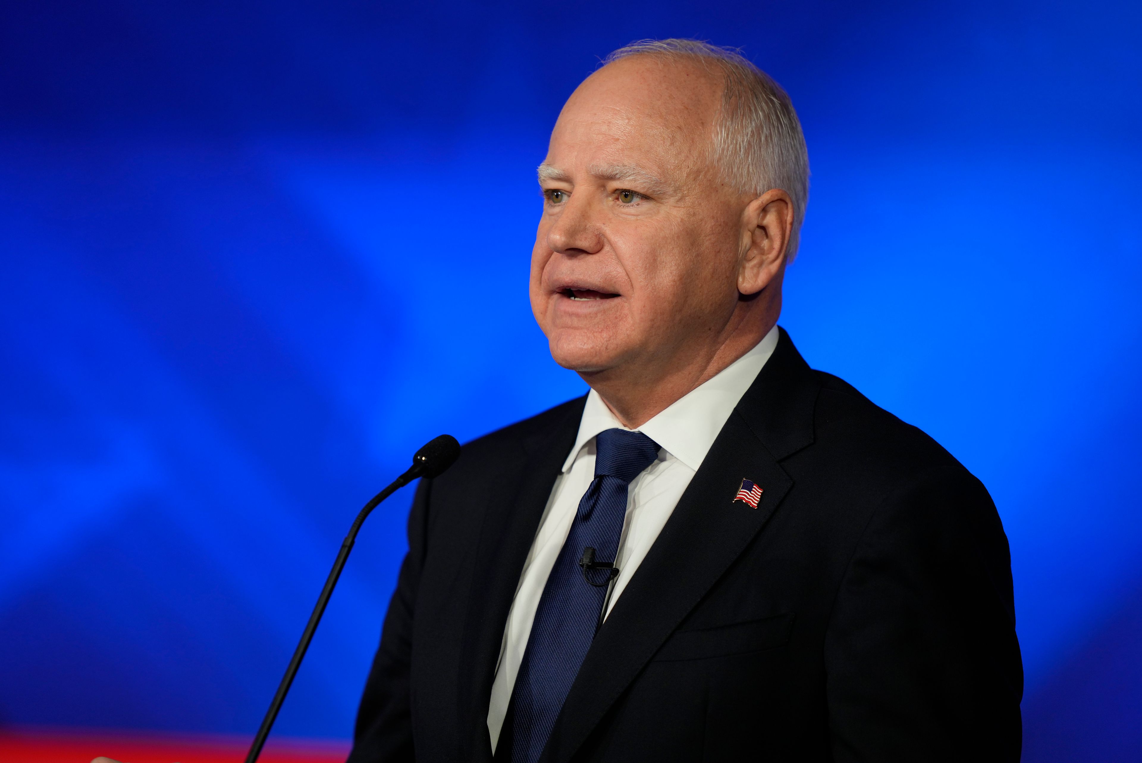 Democratic vice presidential nominee Minnesota Gov. Tim Walz speaks during a vice presidential debate hosted by CBS News, with Republican vice presidential nominee Sen. JD Vance, R-Ohio, Tuesday, Oct. 1, 2024, in New York. (AP Photo/Matt Rourke)