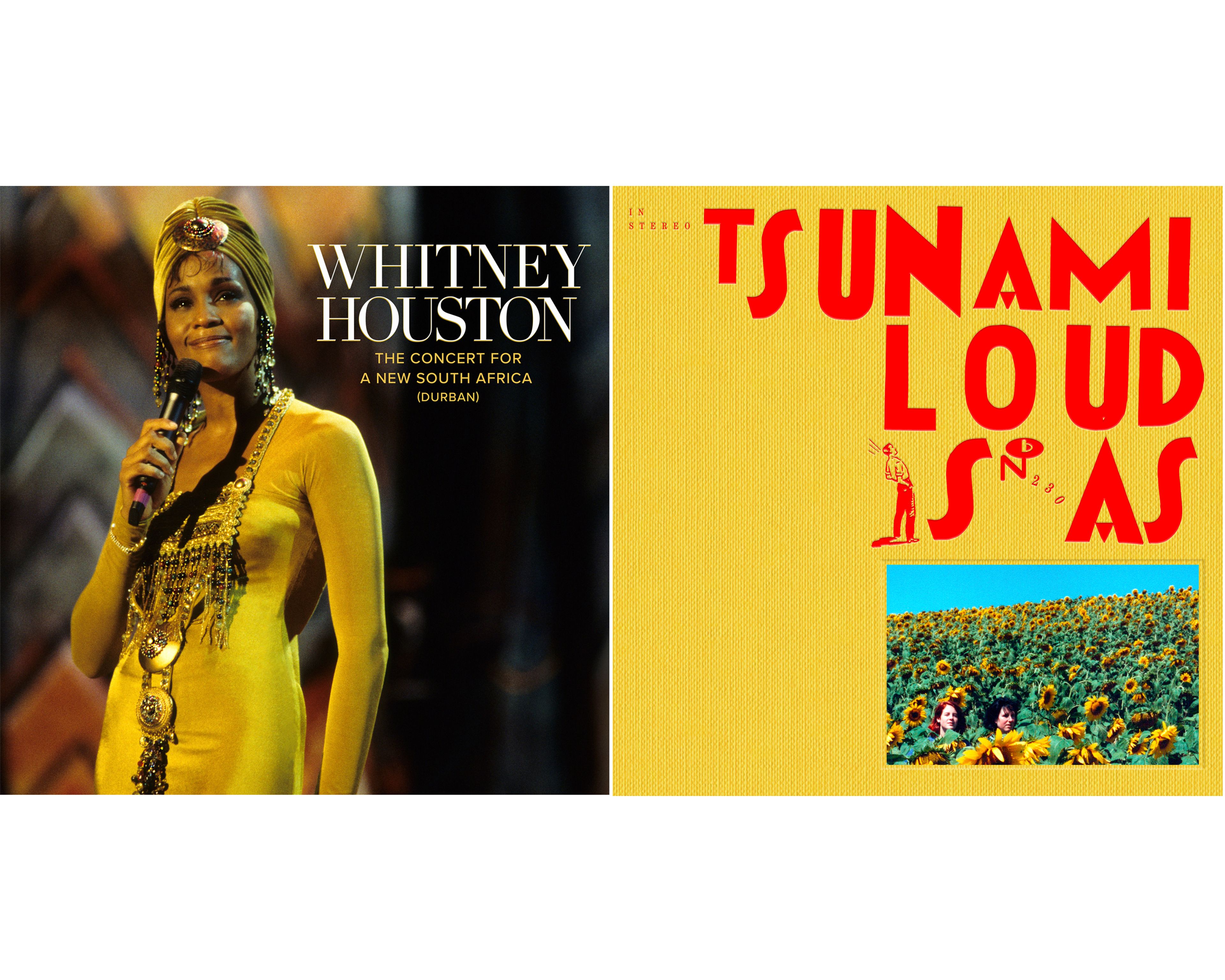 This combination of album cover images shows "The Concert for a New South Africa (Durban)" by Whitney Houston, left, and "Loud Is As" by Tsunami. 