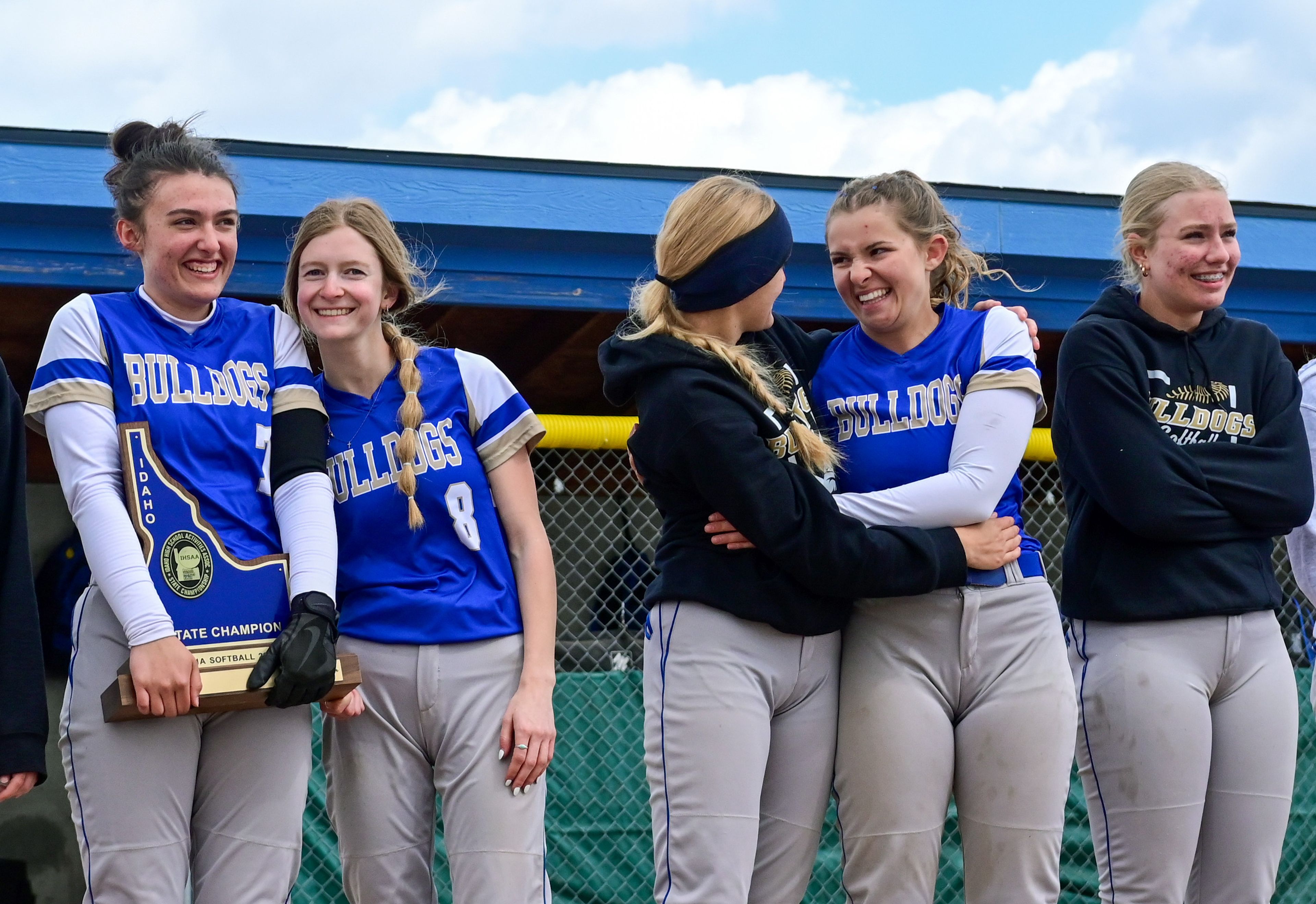 Genesee players stand in line with their trophy after defeating Kendrick in an Idaho Class 1A state championship game May 17 in Genesee.