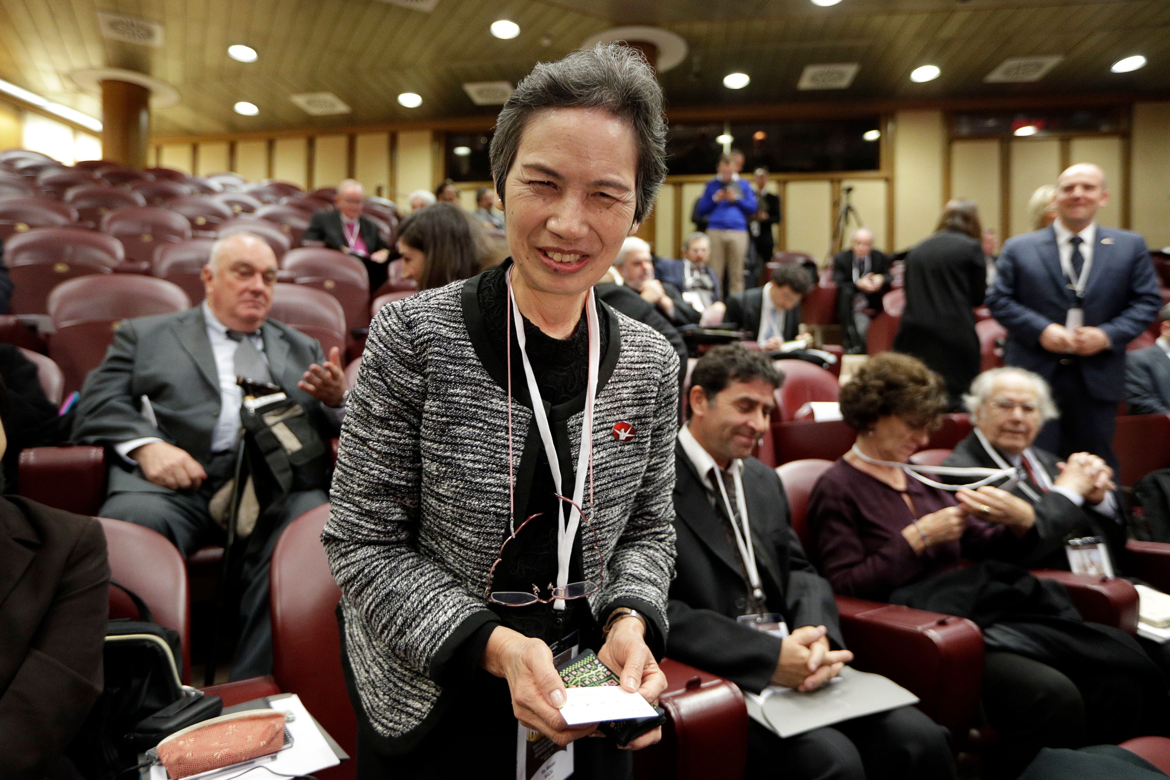 FILE - Assistant Secretary General of Nihon Hidankyo and atomic bomb survivor Masako Wada arrives to attends a conference on nuclear disarmament, at the Vatican, Friday, Nov. 10, 2017. Ninon Hidankyo has been awarded the 2024 Nobel Peace Prize. (AP Photo/Andrew Medichini, File)