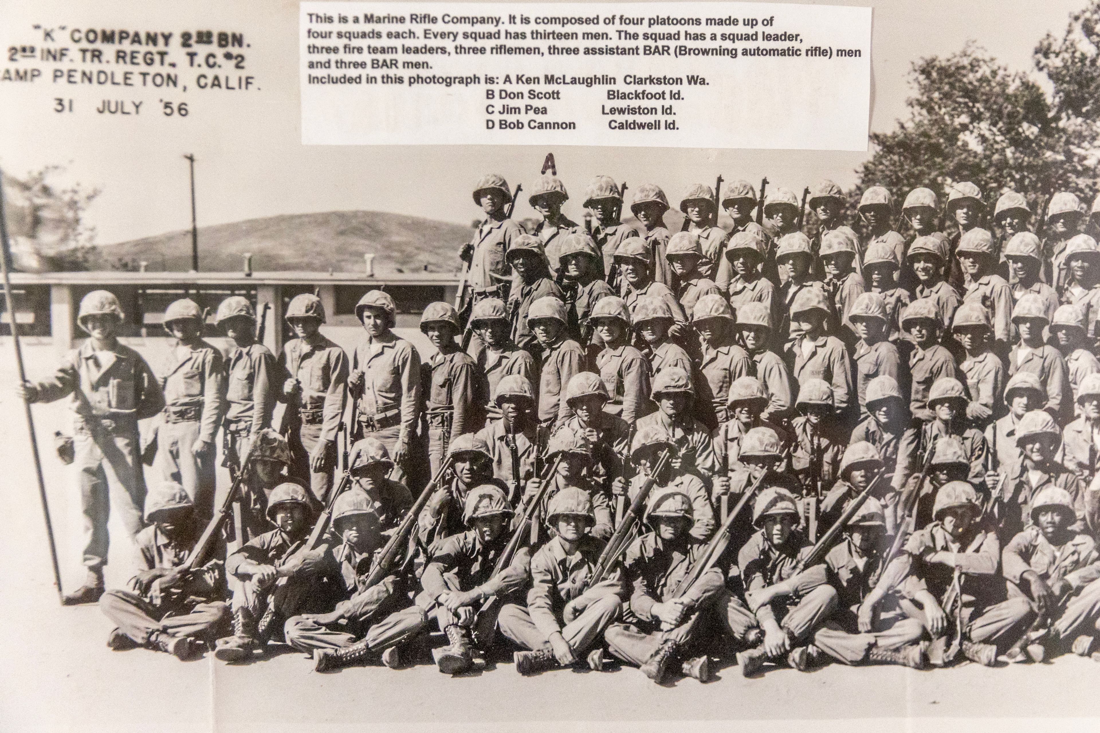 Ken McLaughlin, with “A” above his head, is pictured with his company.