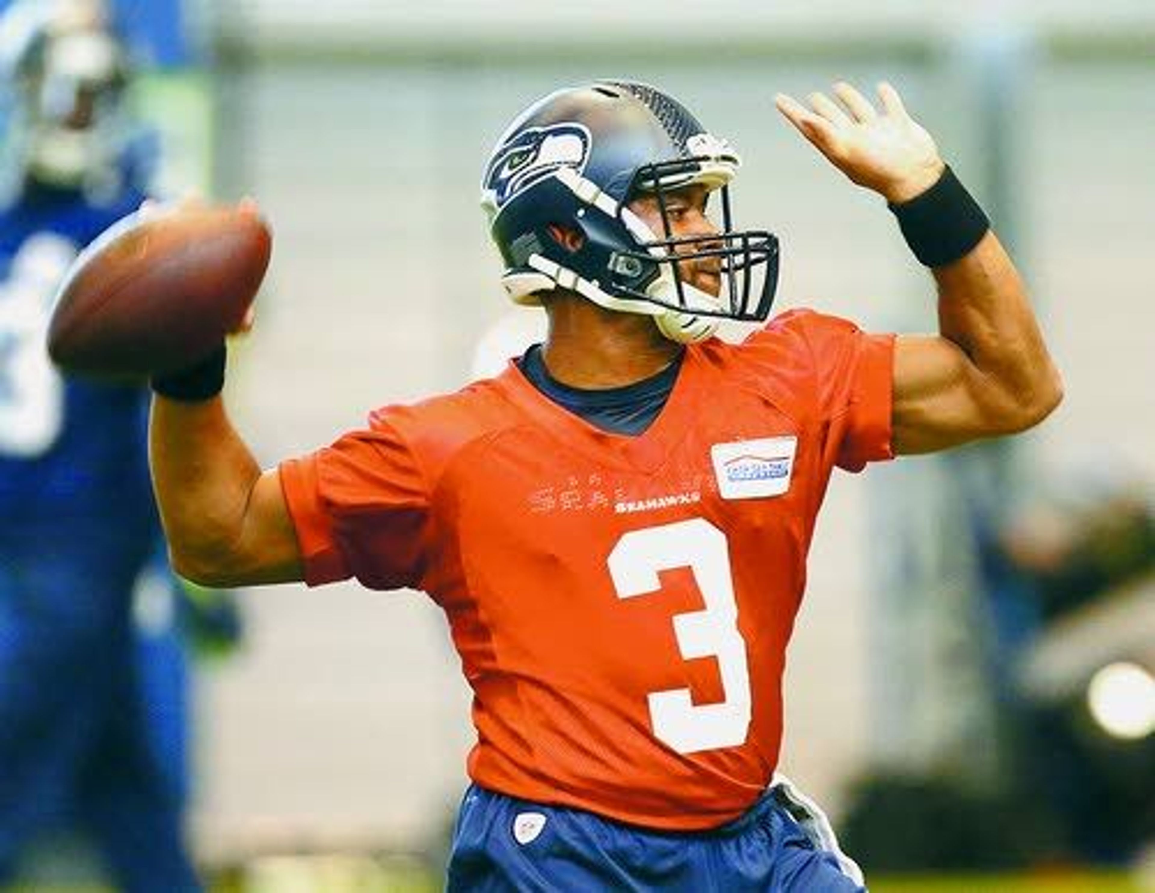 Seattle quarterback Russell Wilson throws a pass during an organized team activity Tuesday at Renton, Wash. Wilson’s contract situation appears to be the most pressing issue for the Seahawks this offseason.