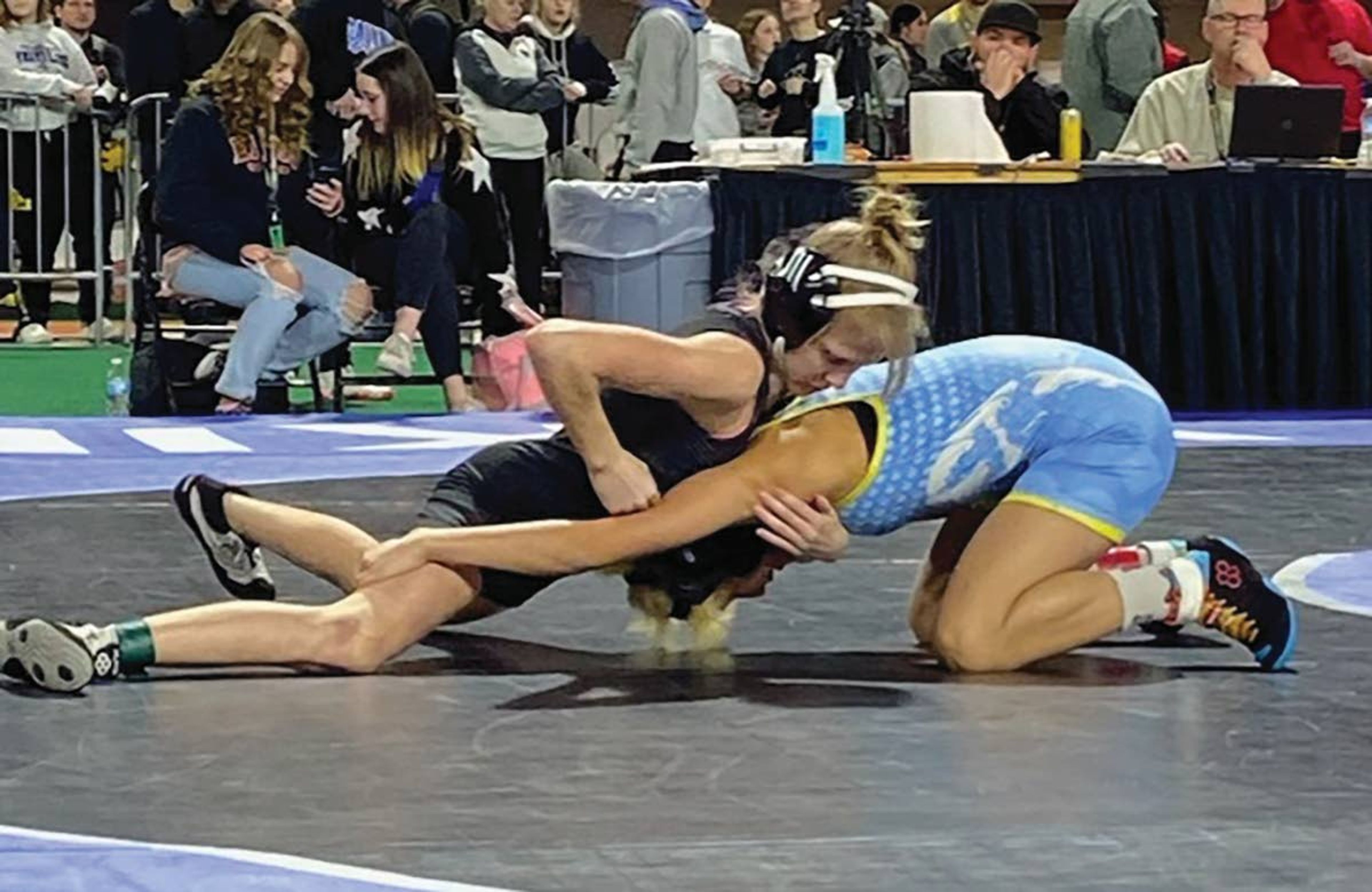 Lewiston's Joely Slyter wrestles during the girls competition at the Idaho state wrestling meet Saturday at Holt Arena in Pocatello. She finished sixth at 106 pounds.