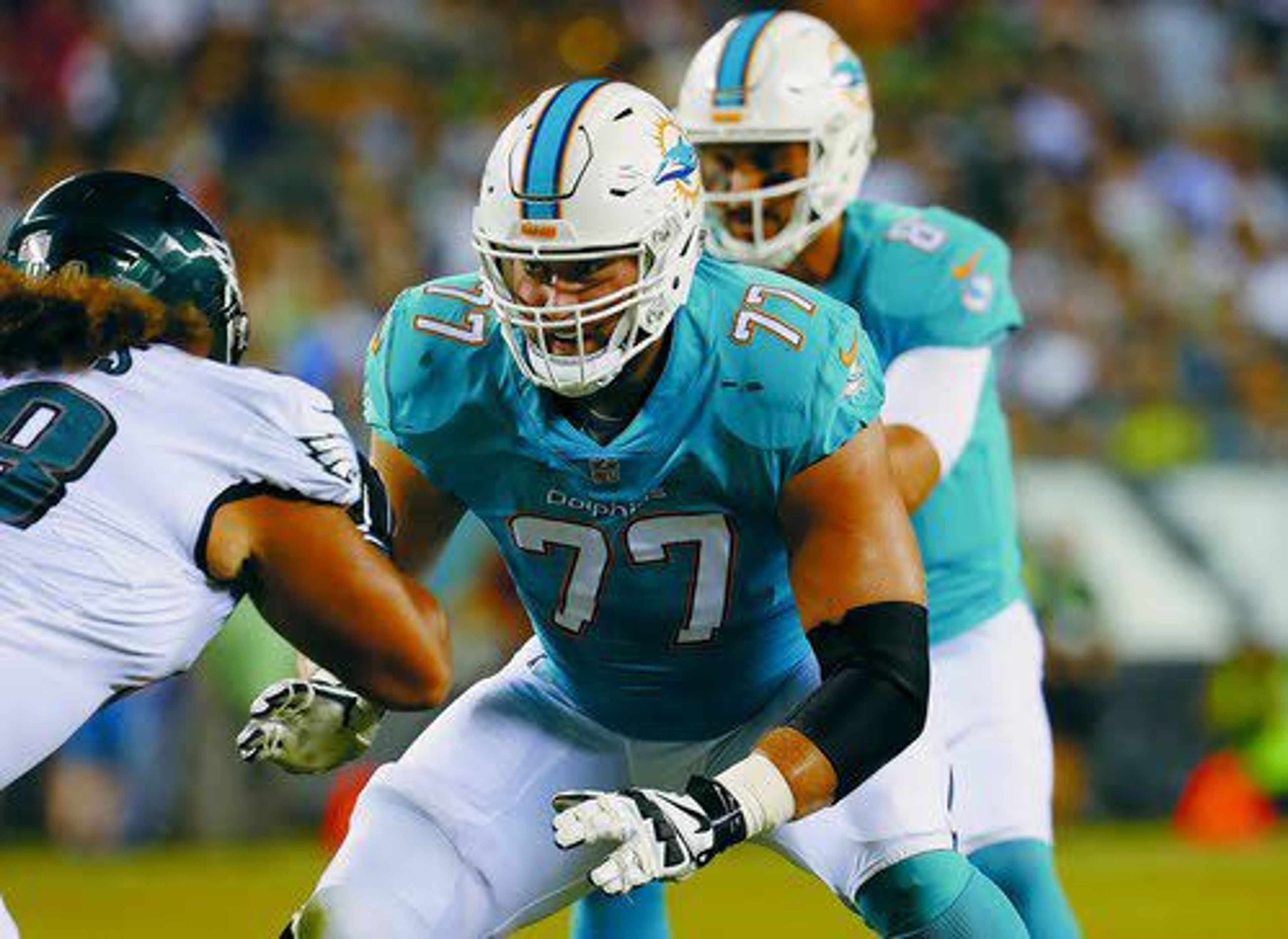 Miami offensive tackle Jesse Davis during an NFL preseason football game against the Philadelphia Eagles this year.