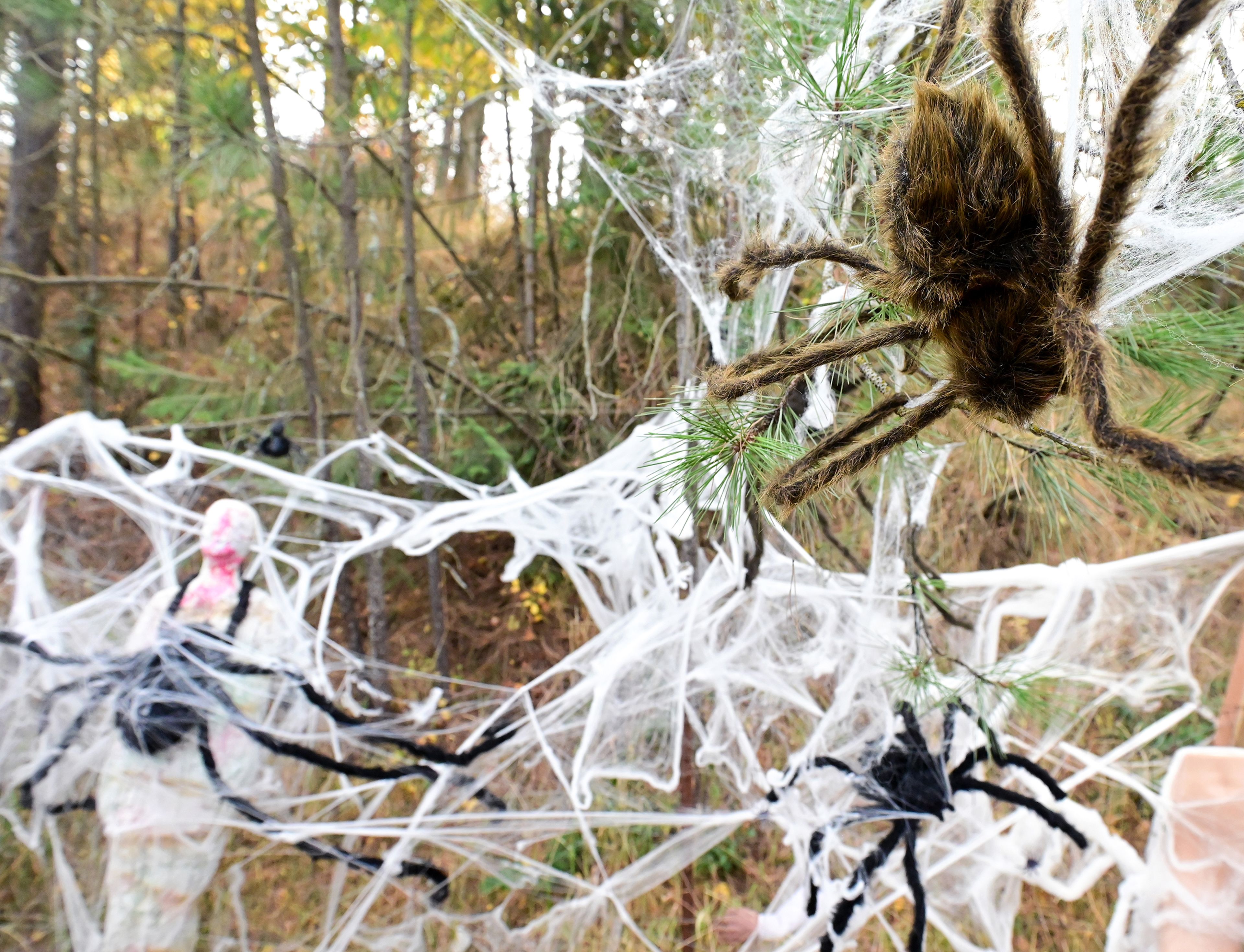 Spiders and netting hang from an outdoor portion of the Shady Lane Zombie Hunt on Tuesday as part of this year�s Haunted Palouse event.