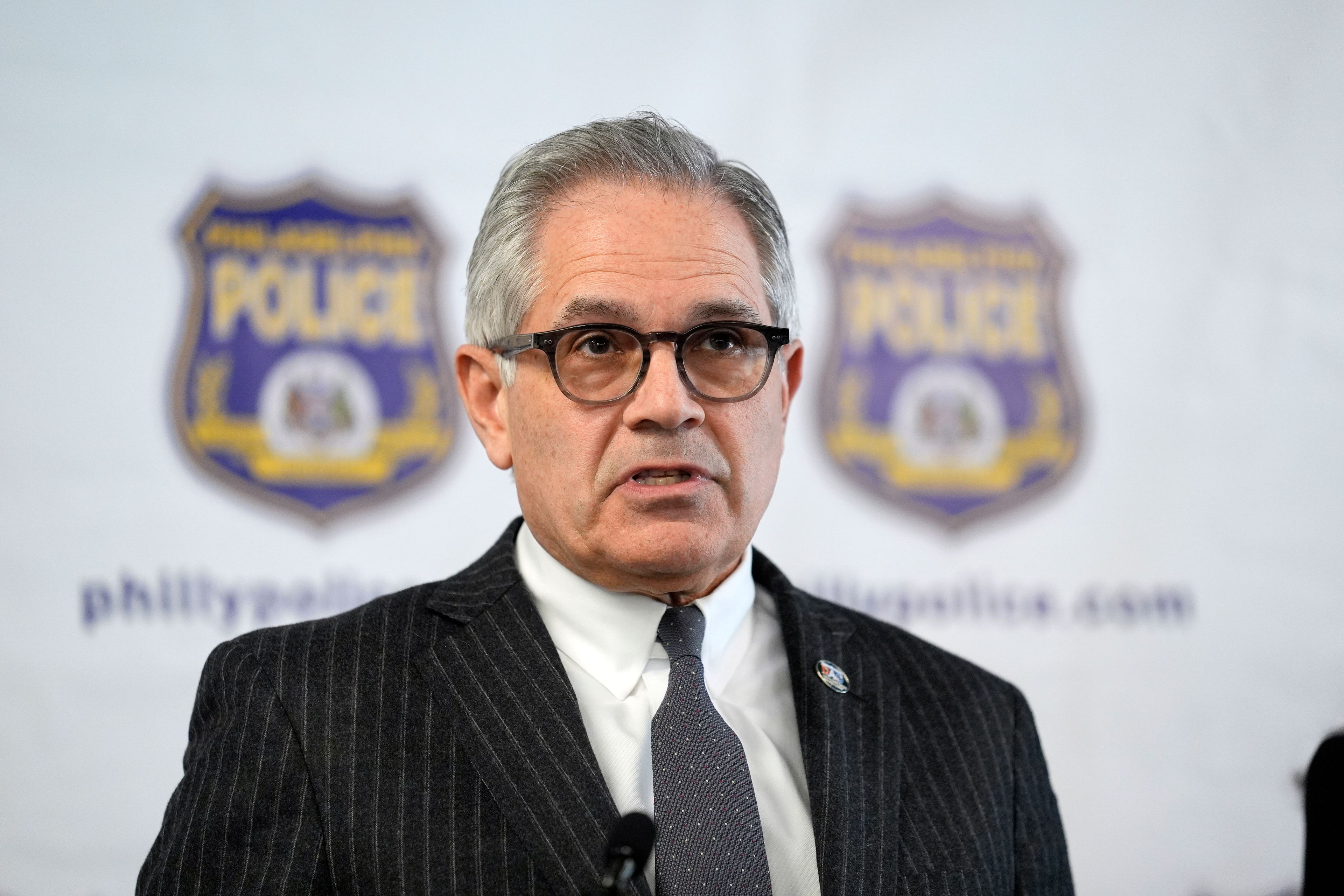 FILE- Philadelphia District Attorney Larry Krasner takes part in a news conference in Philadelphia, March 11, 2024. (AP Photo/Matt Rourke, File)