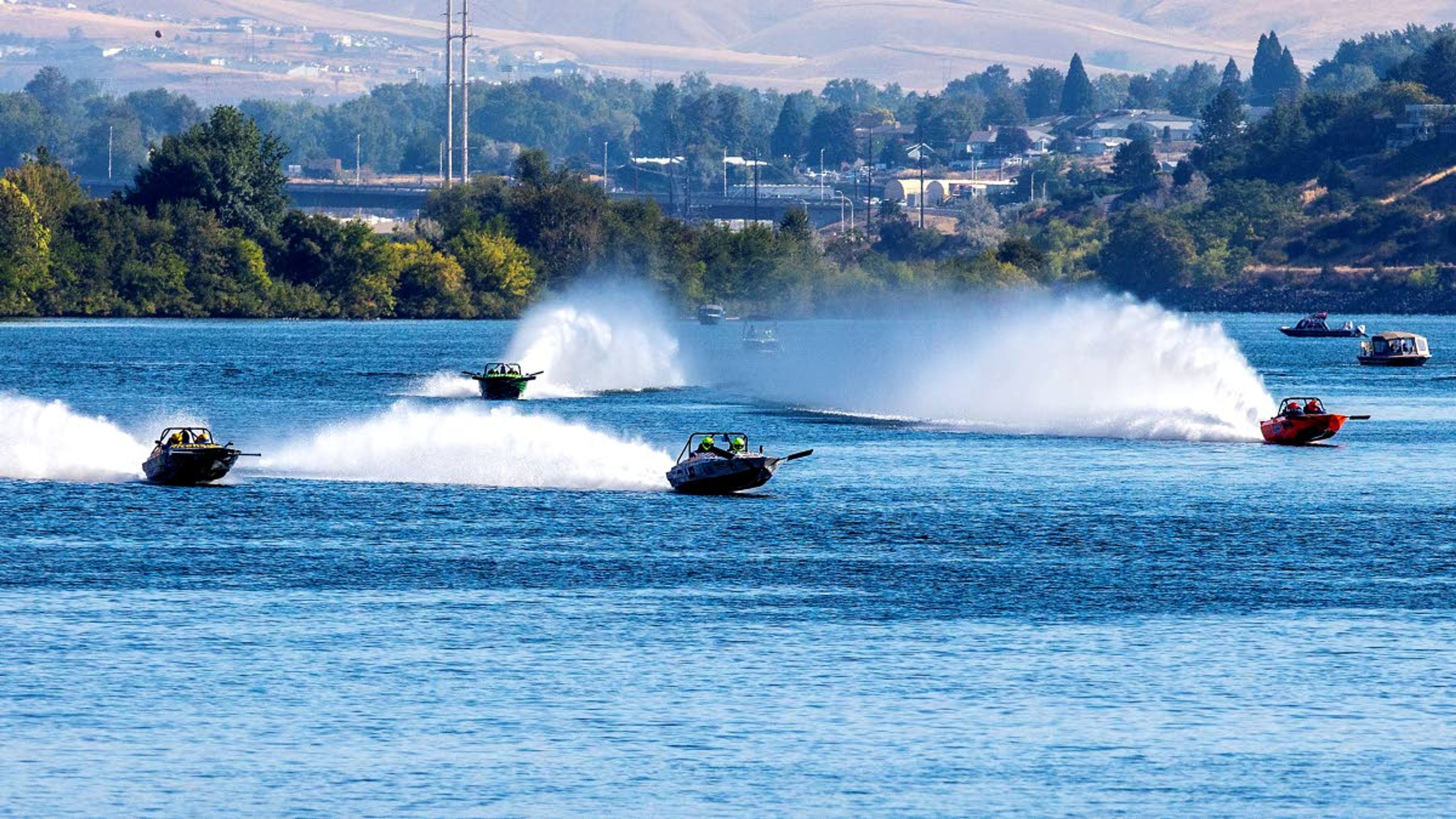 Jet boats take off down the river for the first leg of the Thunder on the Snake jet boat races Saturday on the Snake River.