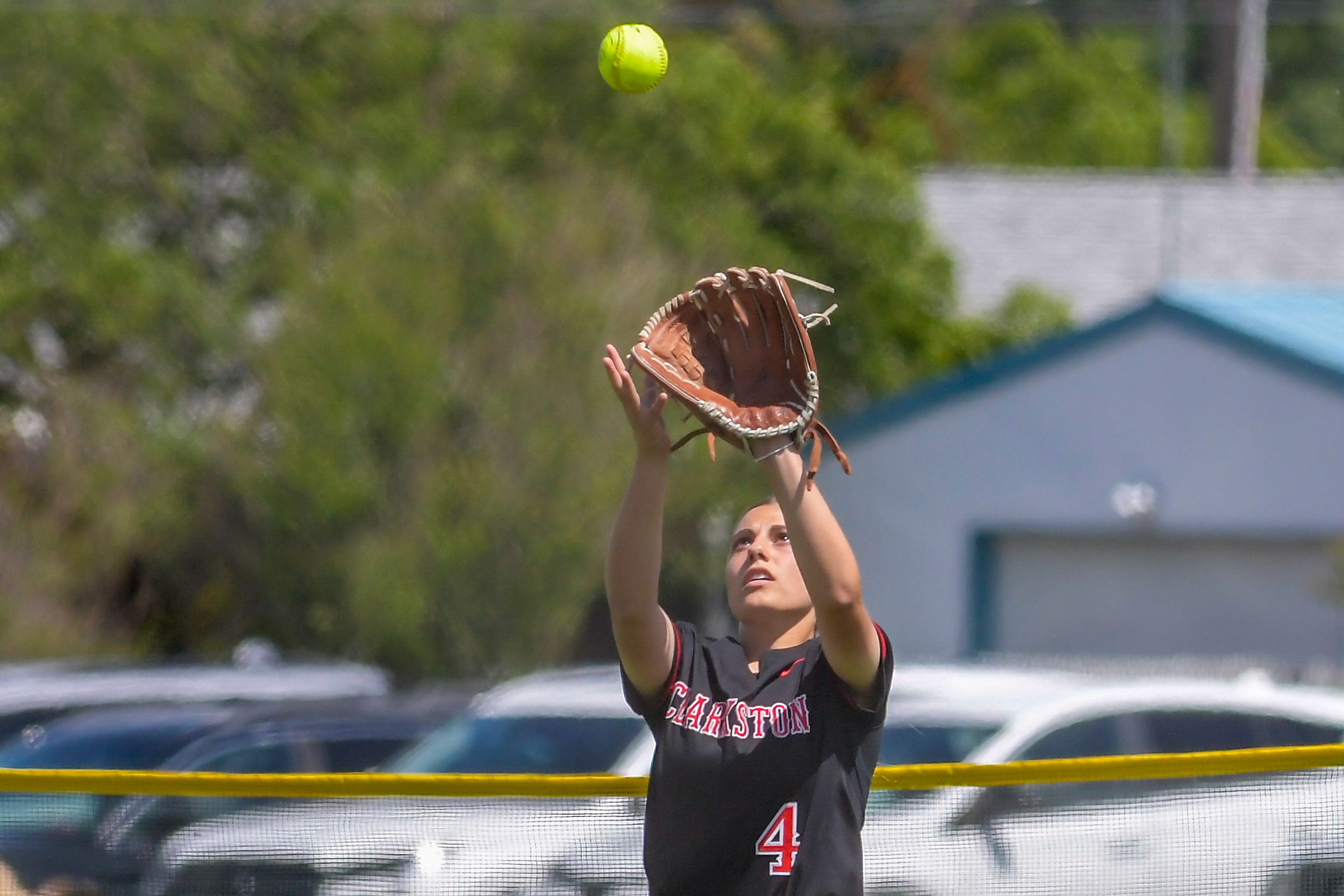 Clarkston left fielder Keeley Ubachs makes a catch to get the out against Shadle Park during an inning of the District Championship Game Saturday in Clarkston.