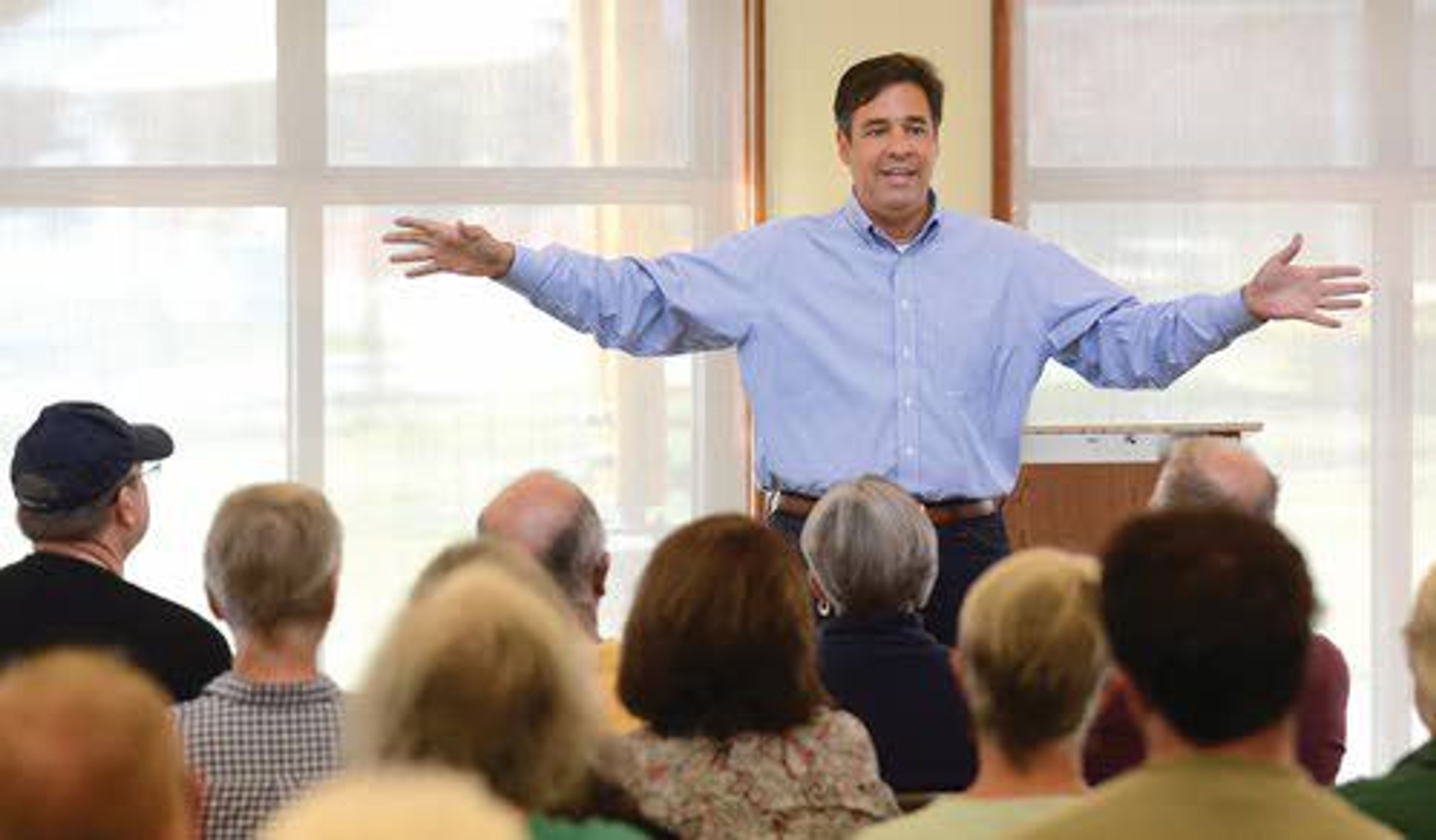 U.S. Rep. Raul Labrador, R-Idaho, answers questions during a town hall Thursday at Moscow as part of a trip through the 1st Congressional District.