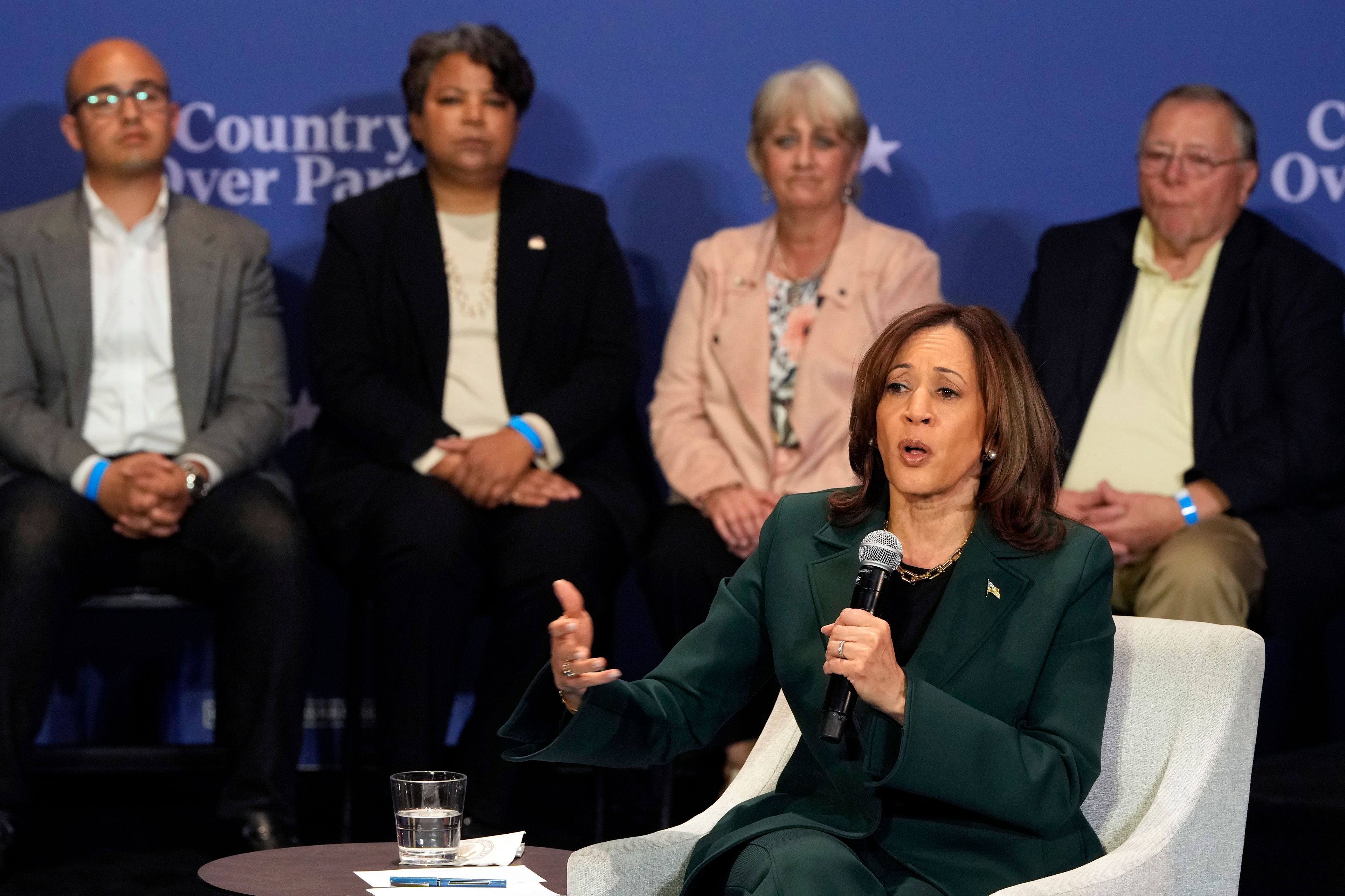 Democratic presidential nominee Vice President Kamala Harris and former Rep. Liz Cheney, R-Wyo., attend a campaign event Monday, Oct. 21, 2024, in Brookfield, Wis. (AP Photo/Morry Gash)