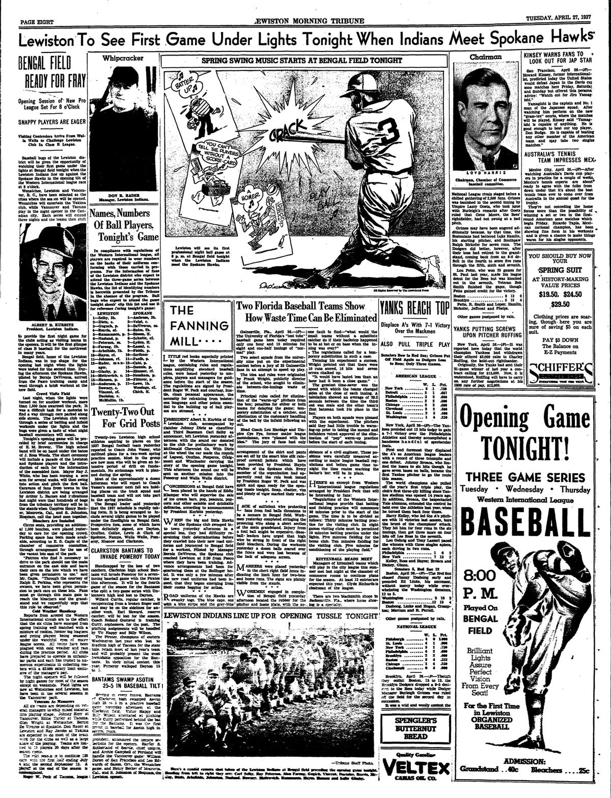 Lewiston to see first game under lights tonight when Indians meet Spokane Hawks