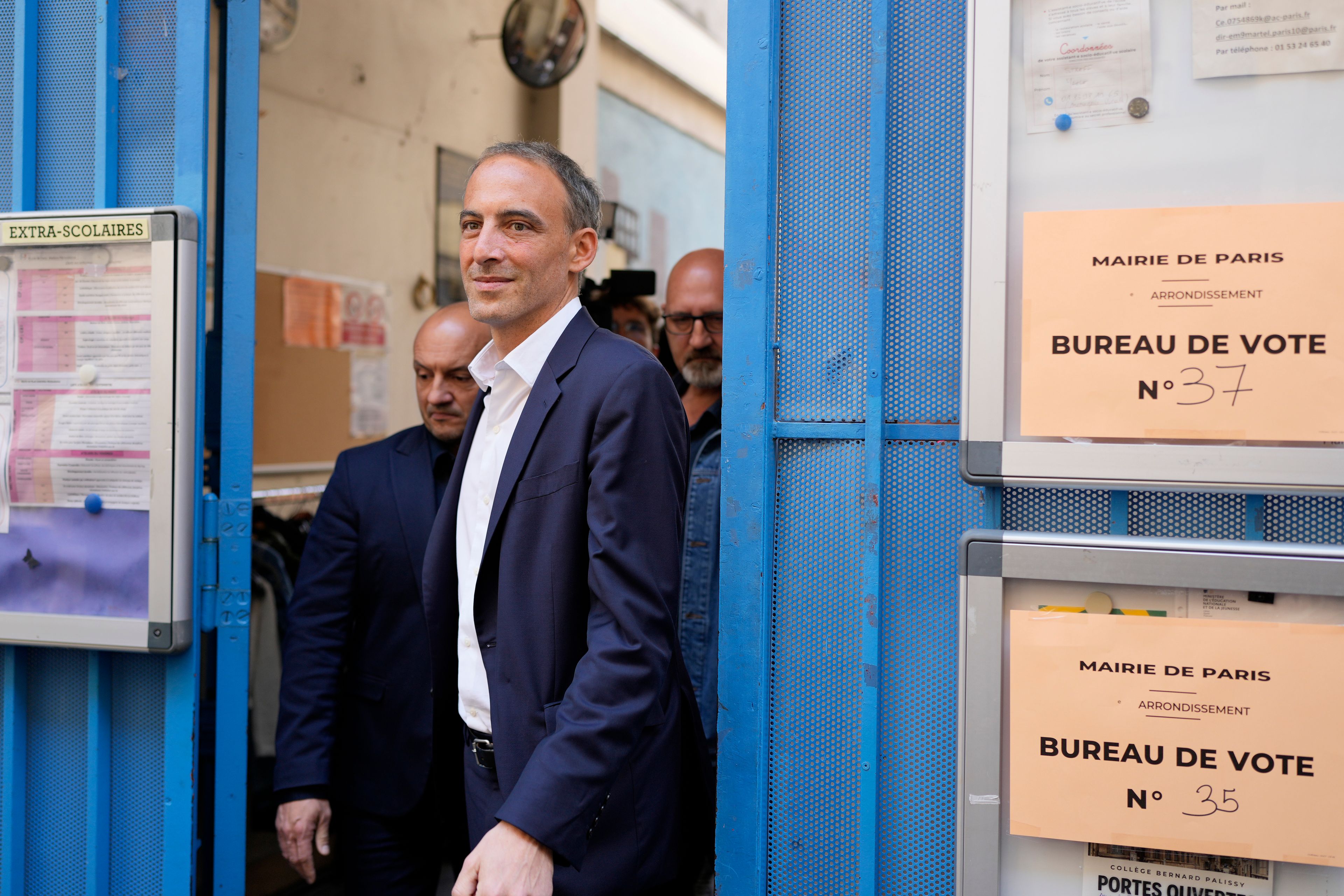 French Socialist Party lead candidate for the European election Raphael Glucksmann leaves the voting station, Sunday, June 9, 2024 in Paris. Polling stations opened across Europe on Sunday as voters from 20 countries cast ballots in elections that are expected to shift the European Union's parliament to the right and could reshape the future direction of the world's biggest trading bloc.