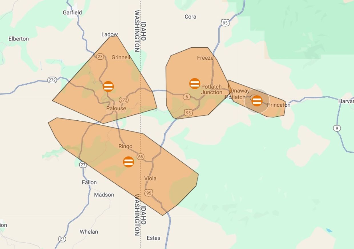 Power outages affecting PotlatchPalouse area Monday morning
