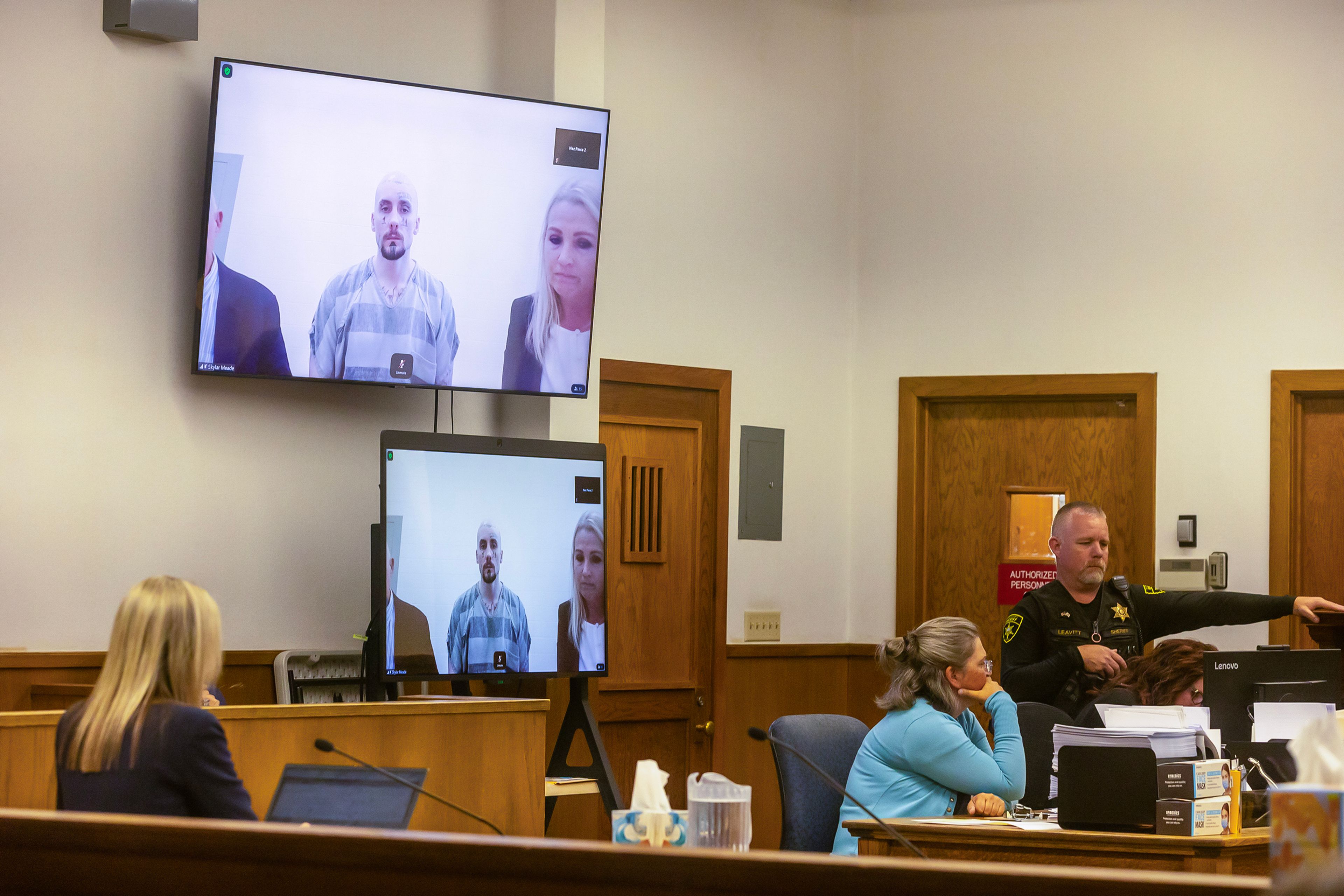 Skylar Meade appears via Zoom for his arraignment Thursday at the Nez Perce County Courthouse in Lewiston.