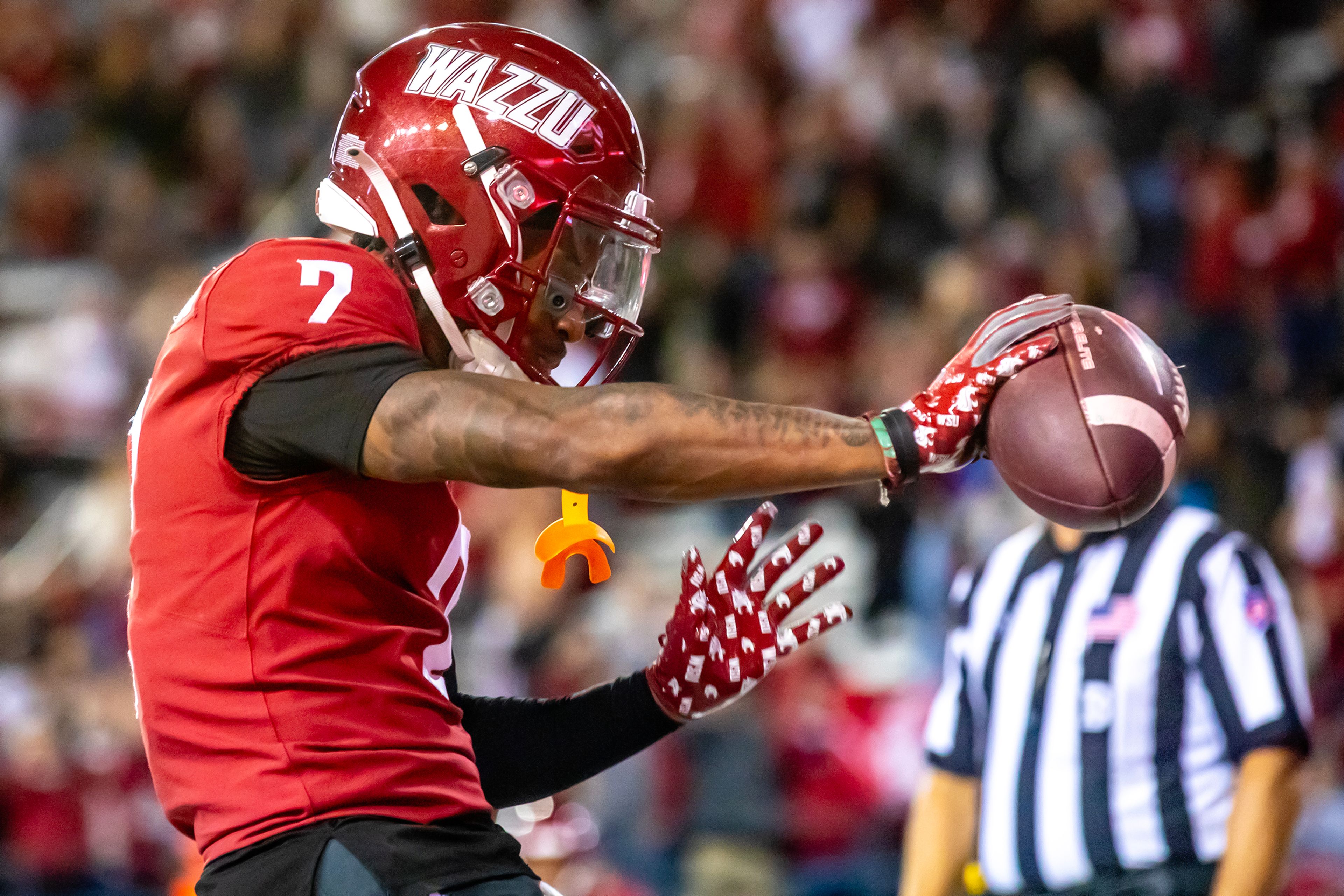 Washington State wide receiver Kyle Williams celebrates a touchdown against San Jose State in a game on Sept. 20 at Gesa Field in Pullman.