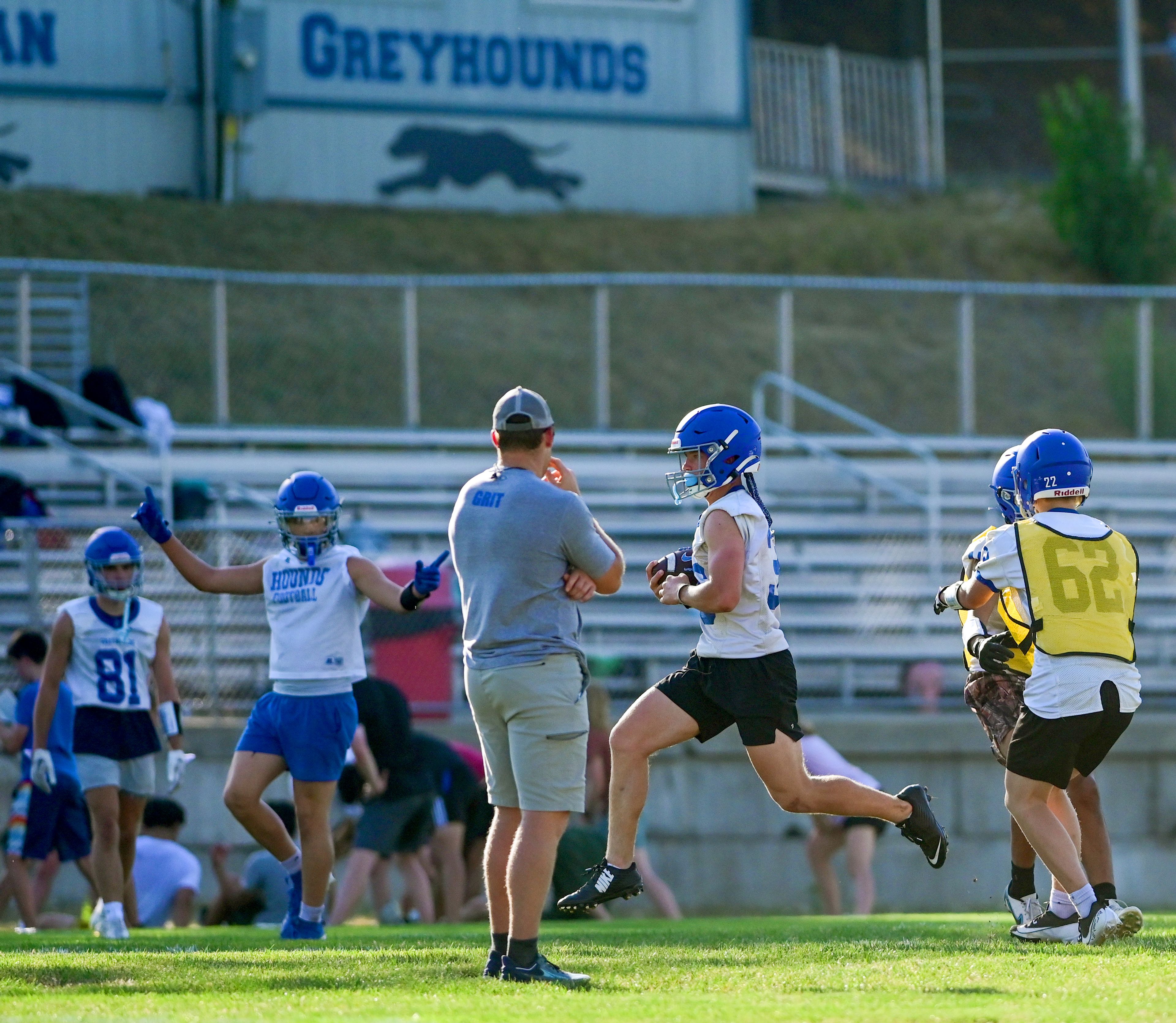 Pullman senior running back and safety Brady Coulter runs into the end zone during practice on Wednesday.