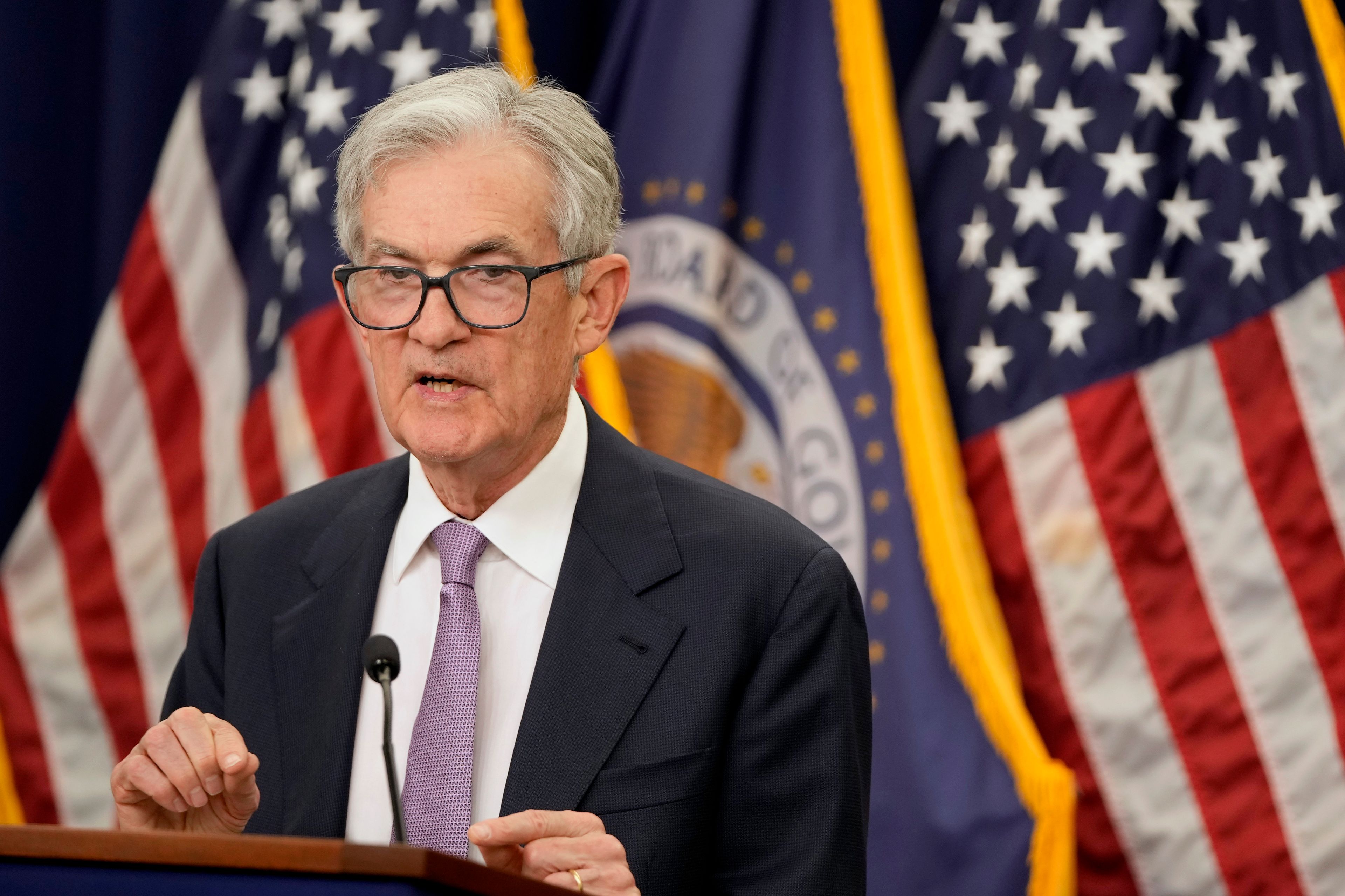 Federal Reserve Board Chairman Jerome Powell speaks during a news conference at the Federal Reserve in Washington, Thursday, Nov. 7, 2024. (AP Photo/Mark Schiefelbein)