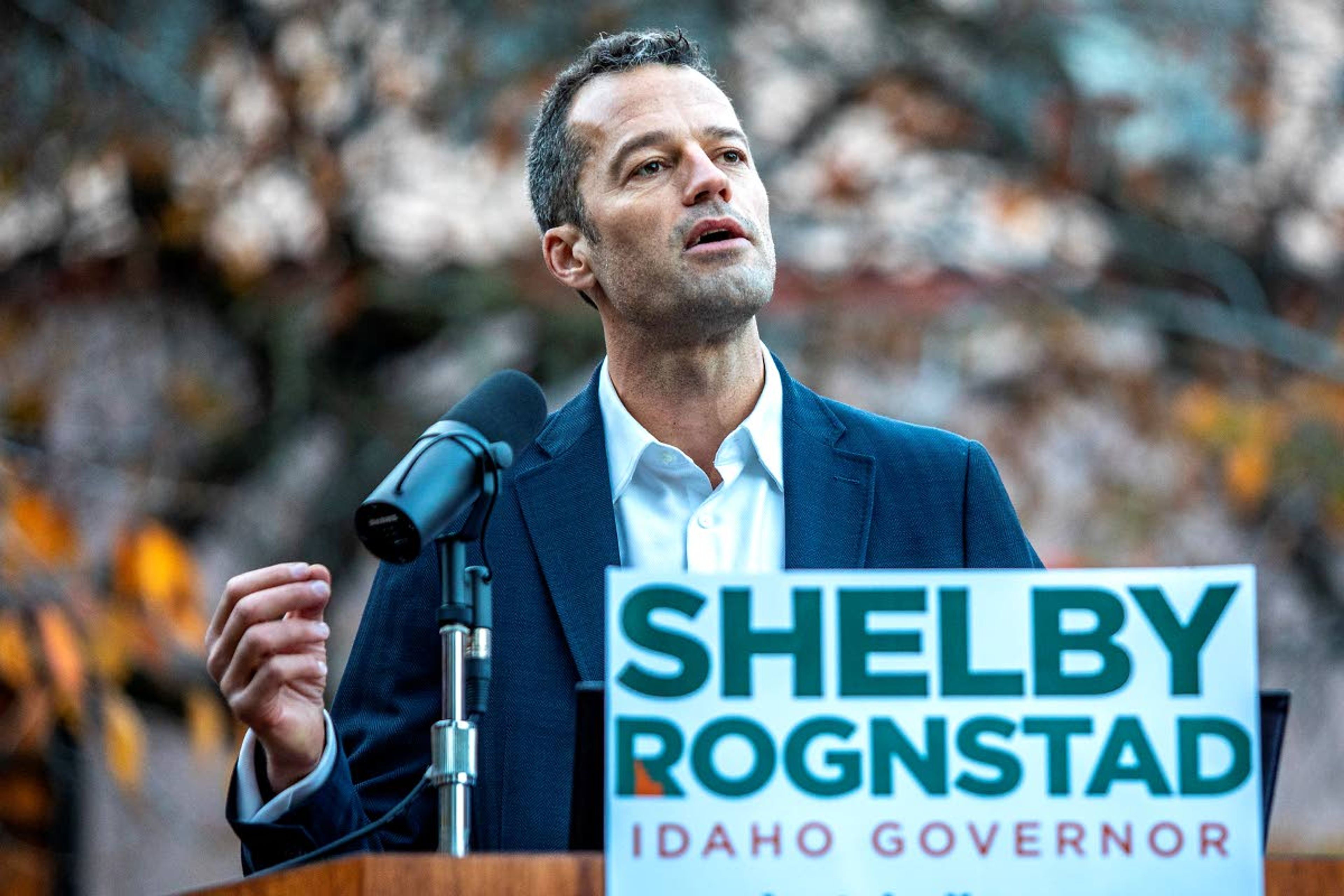 Shelby Rognstad announces his candidacy for Idaho governor Monday in front of the Lewis-Clark Hotel.