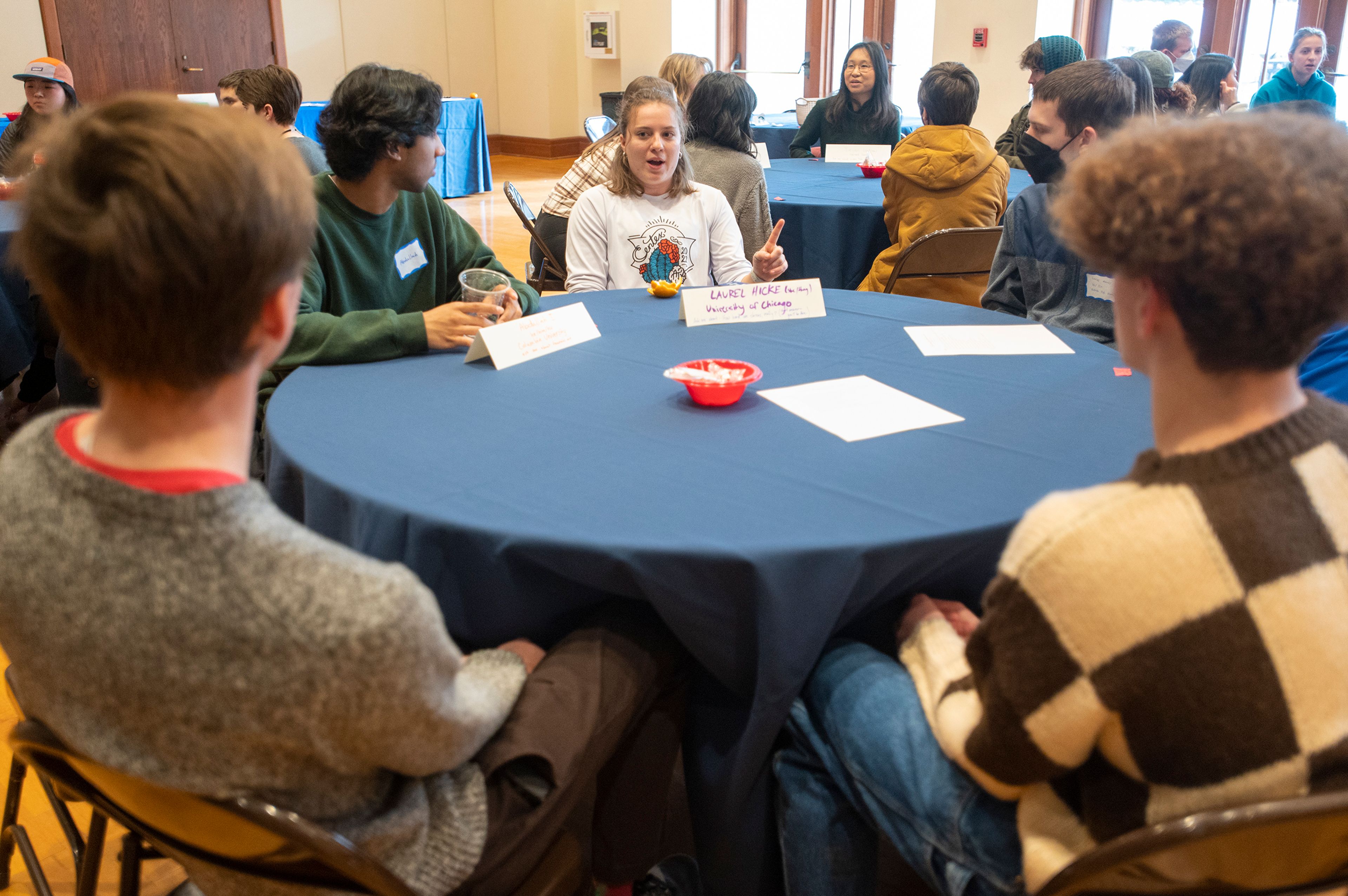 Laurel Hicke, a student at the University of Chicago, gives advice to local high school students during a Palouse Pathways event at the 1912 Center in Moscow on Wednesday.