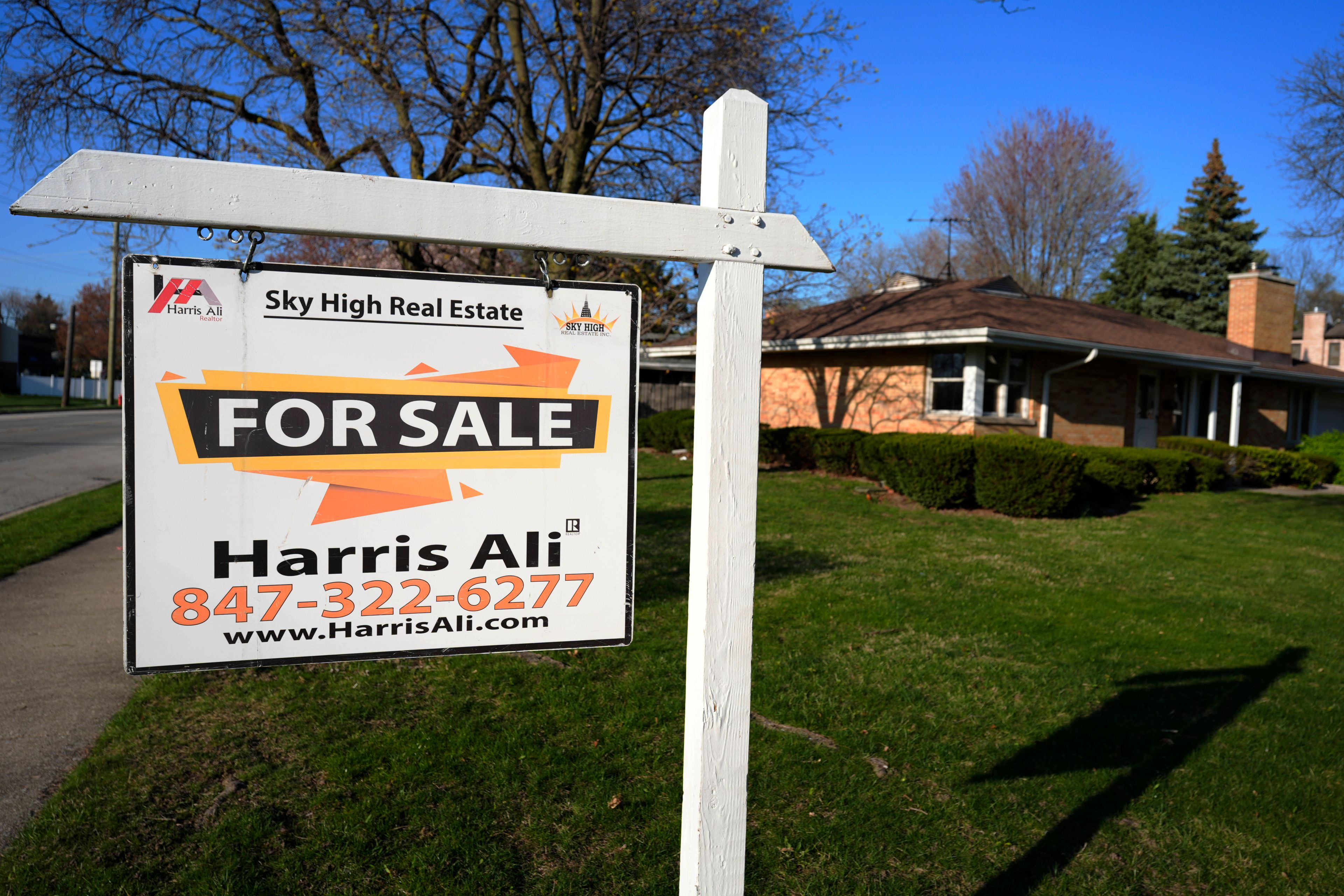 FILE - A for sale sign is displayed in front of a home in Skokie, Ill., April 14, 2024. (AP Photo/Nam Y. Huh, File)