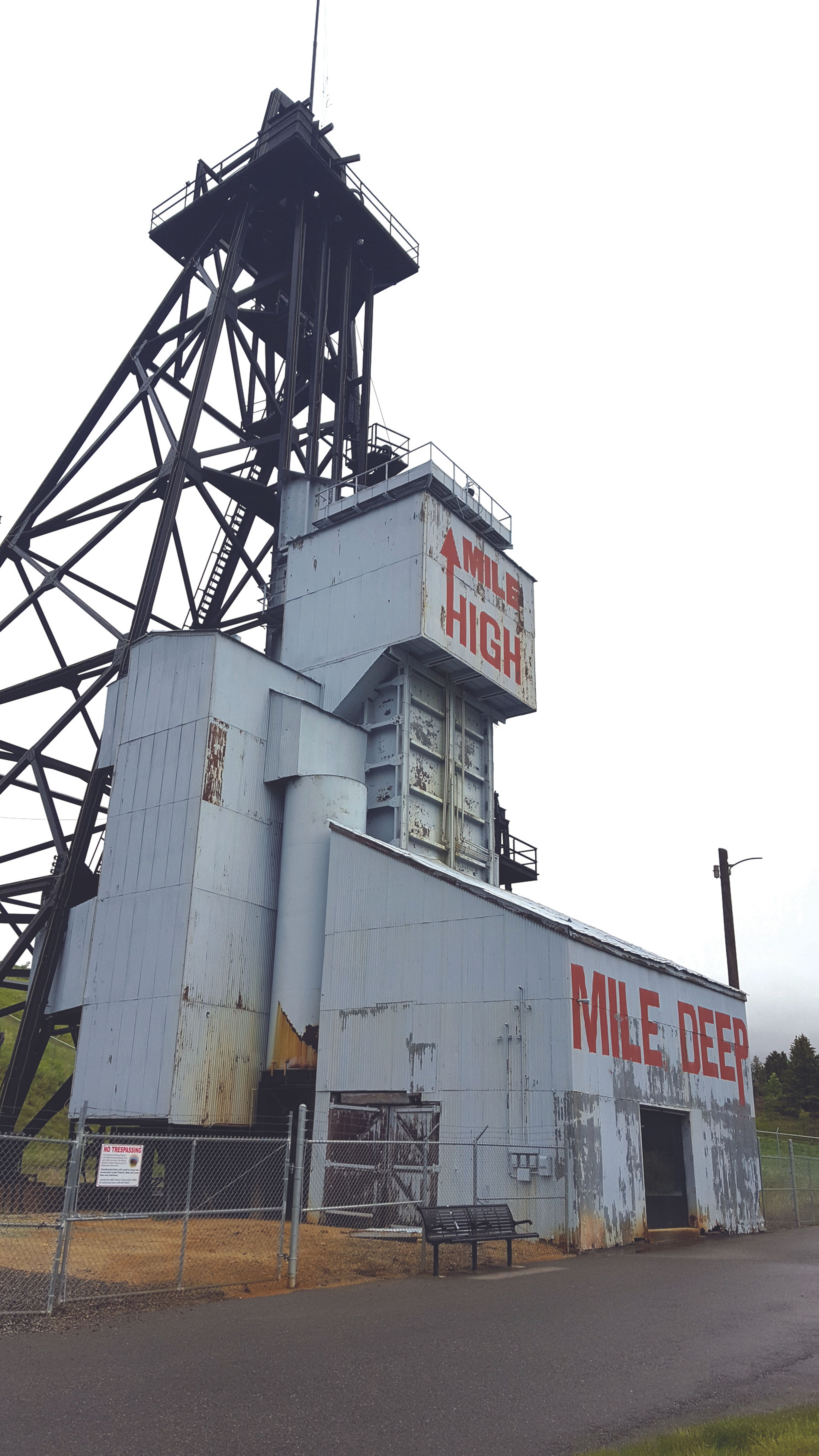 A mine headframe in Butte, Mont., -- known as a "gallows" to the locals -- advertises the city's claim of being a mile high and a mile deep.